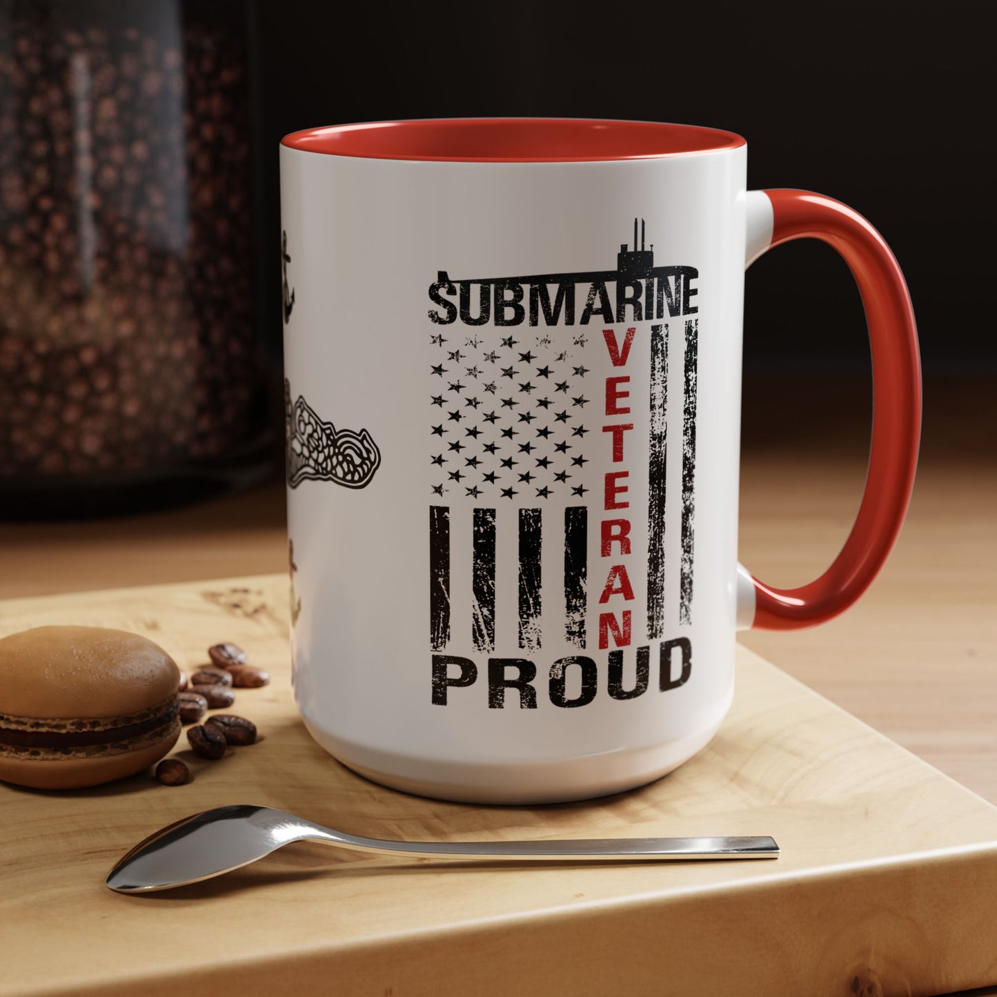 United States Navy Submarine Force Veteran Proud Silent Service USA Distressed Flag Accent Coffee Mugs