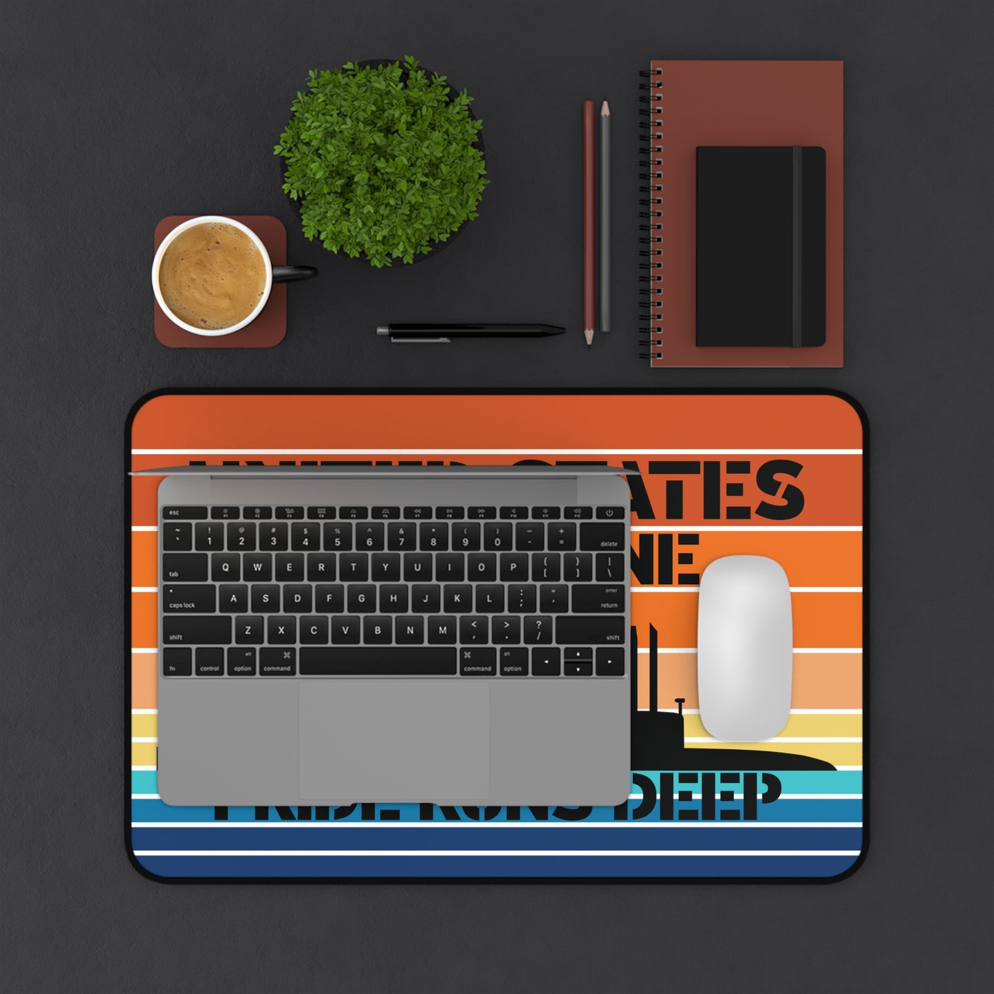 Sunset United States Submarine Force Pride Runs Deep Retro Vintage Desk Mat