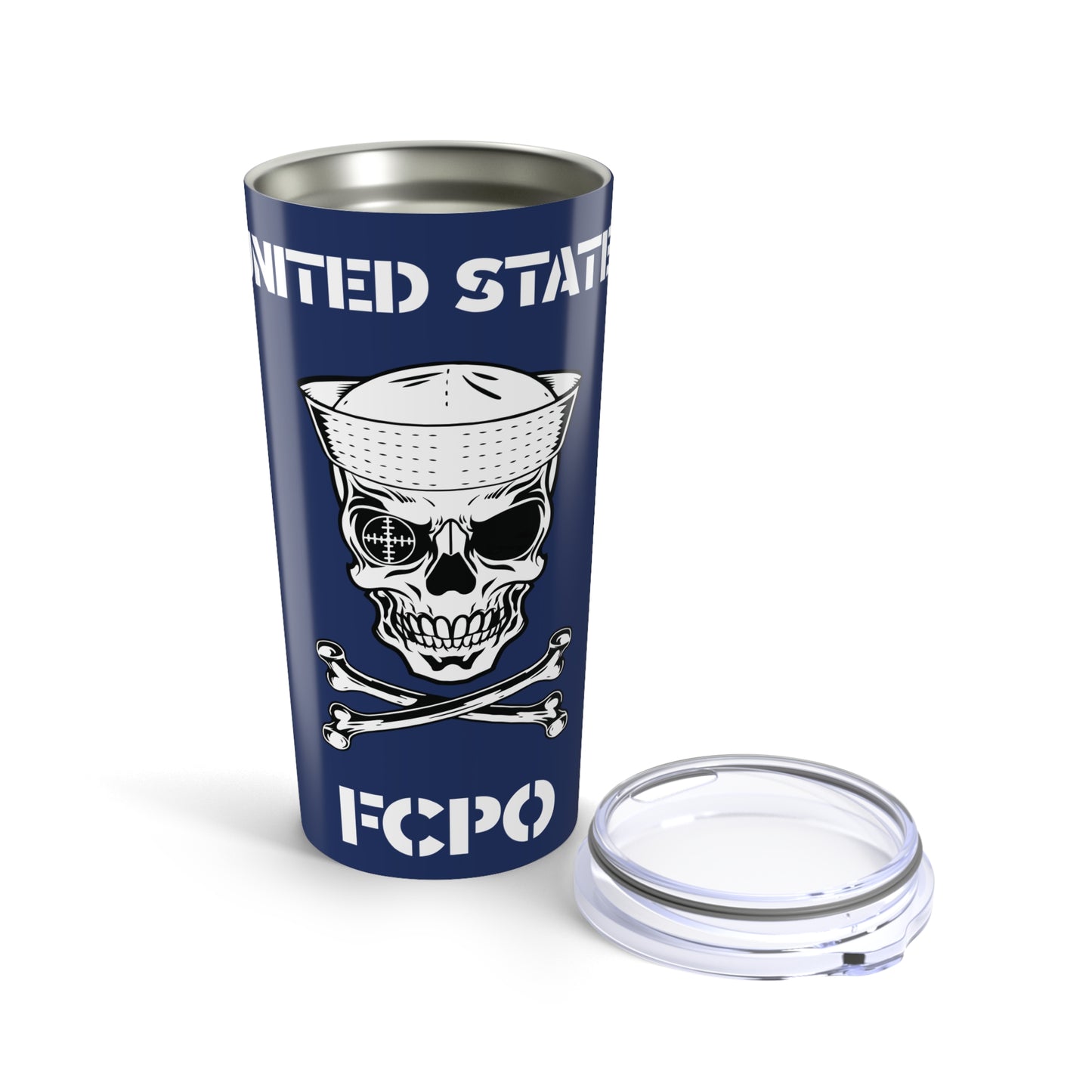 United States FCPO Skull Crossbones First Class Sailor Blue Stainless Steel Tumbler 20oz