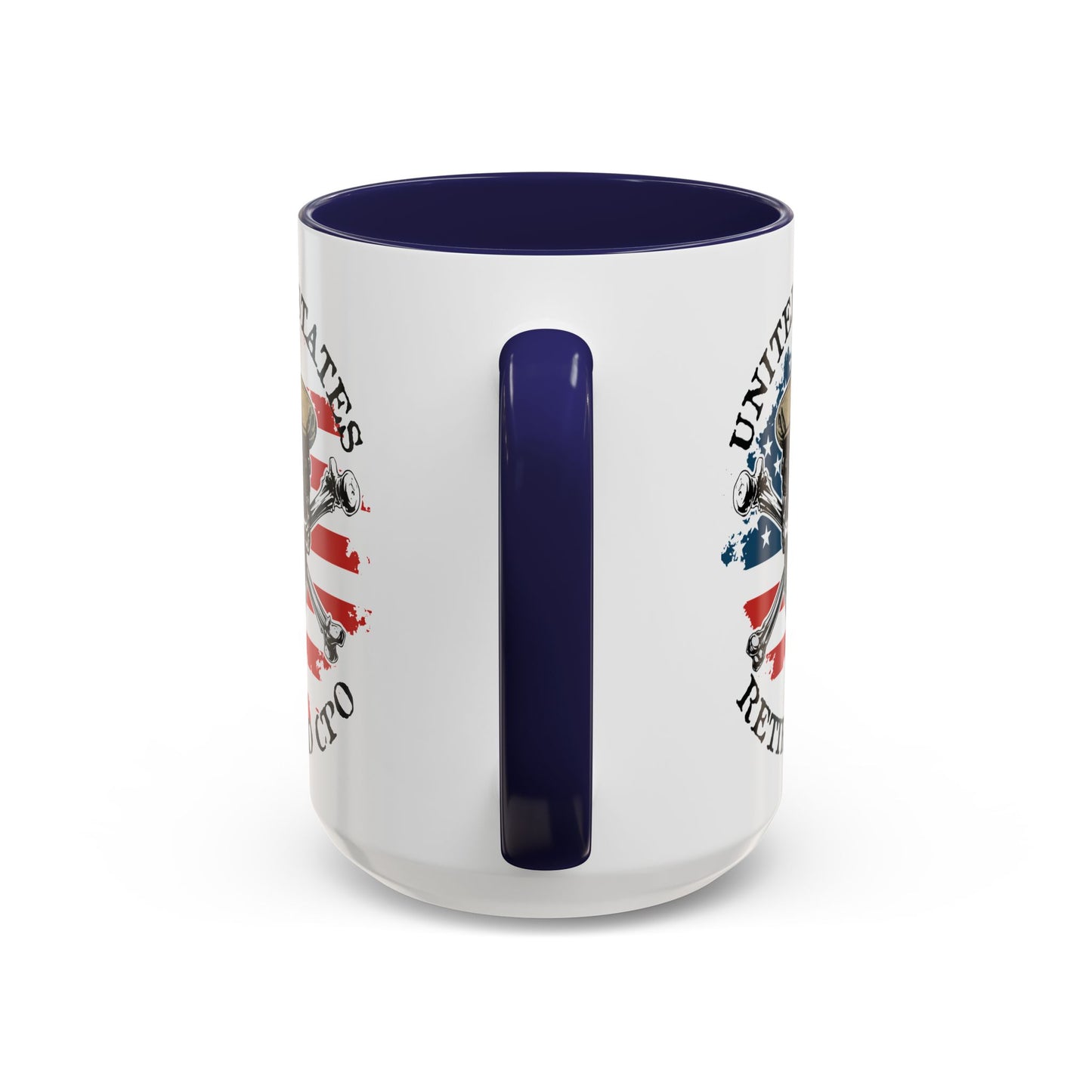 United States Navy Retired CPO Skull Crossbones Chief Petty Officer Anchor with Distressed USA Flag Accent Coffee Mugs