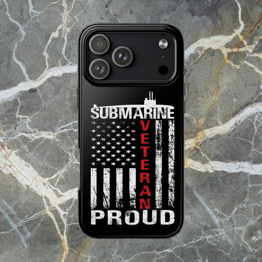U.S. Submarine Veteran Proud Distressed White USA Flag Black Tough iPhone Case