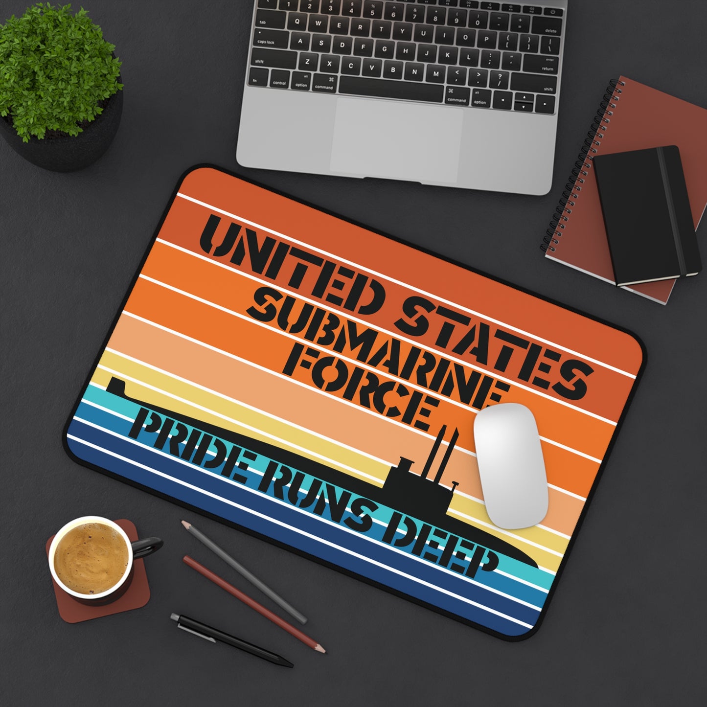 Sunset United States Submarine Force Pride Runs Deep Retro Vintage Desk Mat