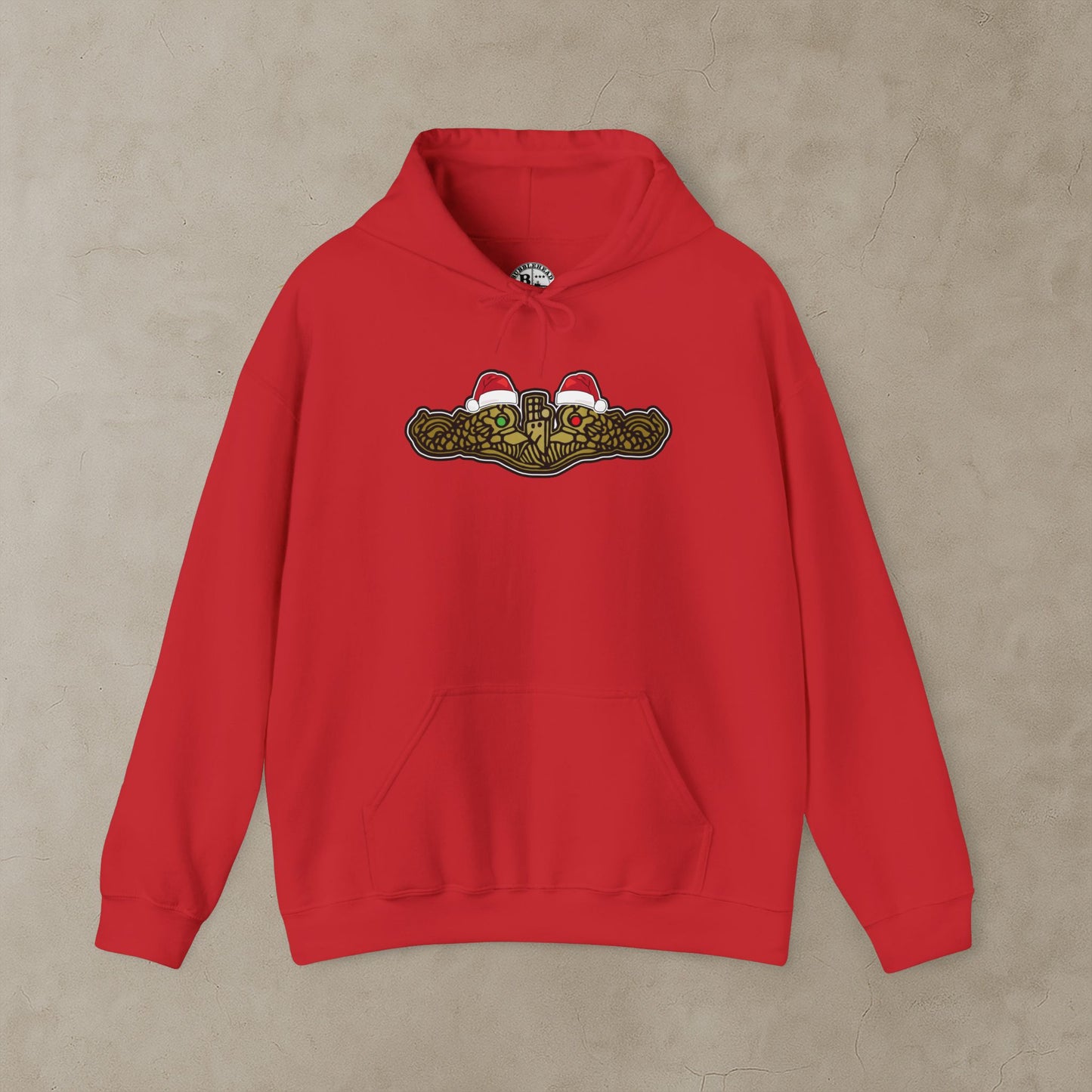 United States Submarine Force Gold Dolphins Christmas Hats with Red and Green Eyes Unisex Heavy Blend™ Hooded Sweatshirt