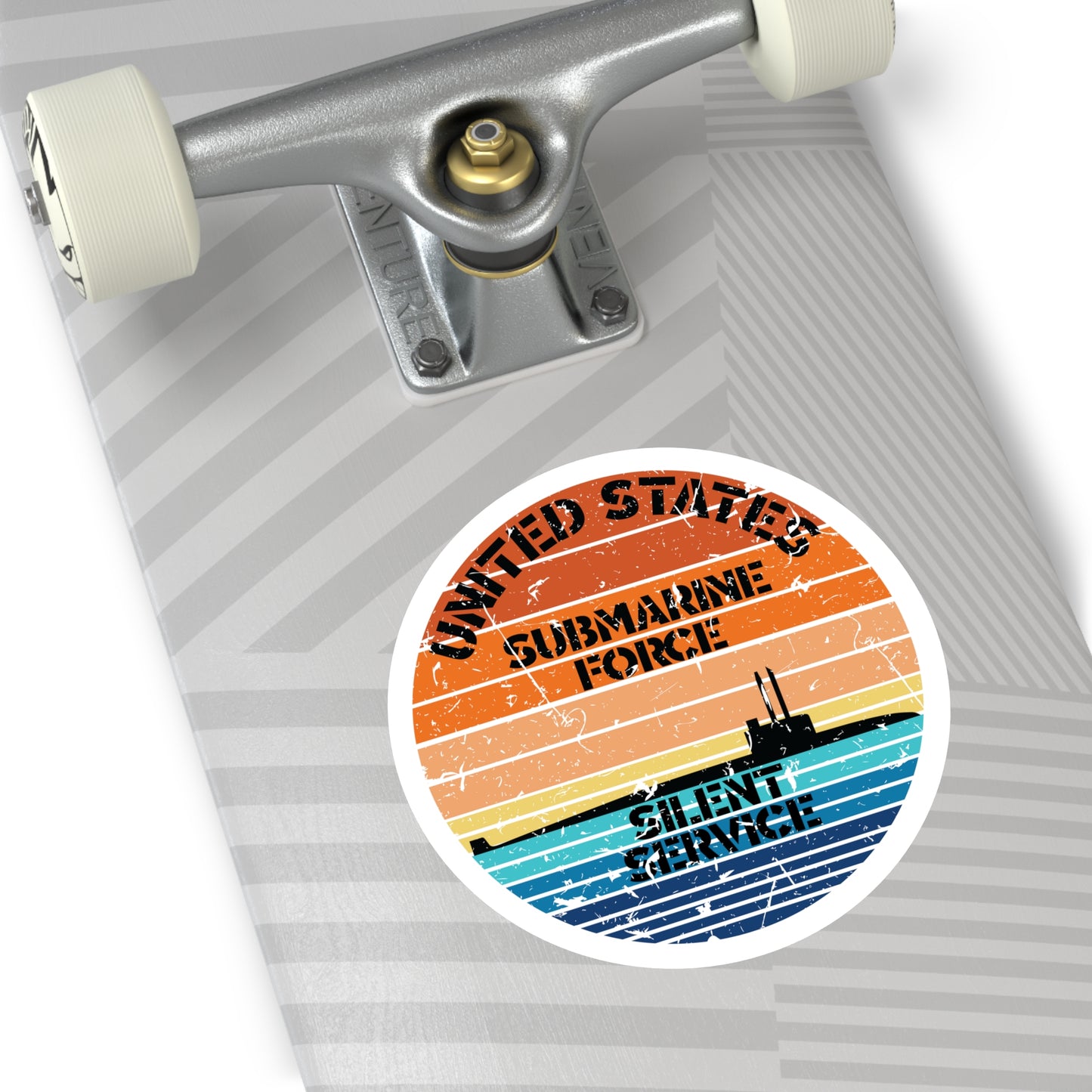 Sunset United States Submarine Force Silent Service Distressed Round Sticker