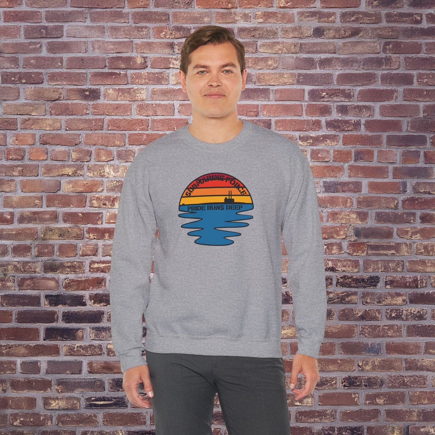 Sunset United States Navy Submarine Force Pride Runs Deep Vintage Mk2 Unisex Heavy Blend™ Crewneck Sweatshirt