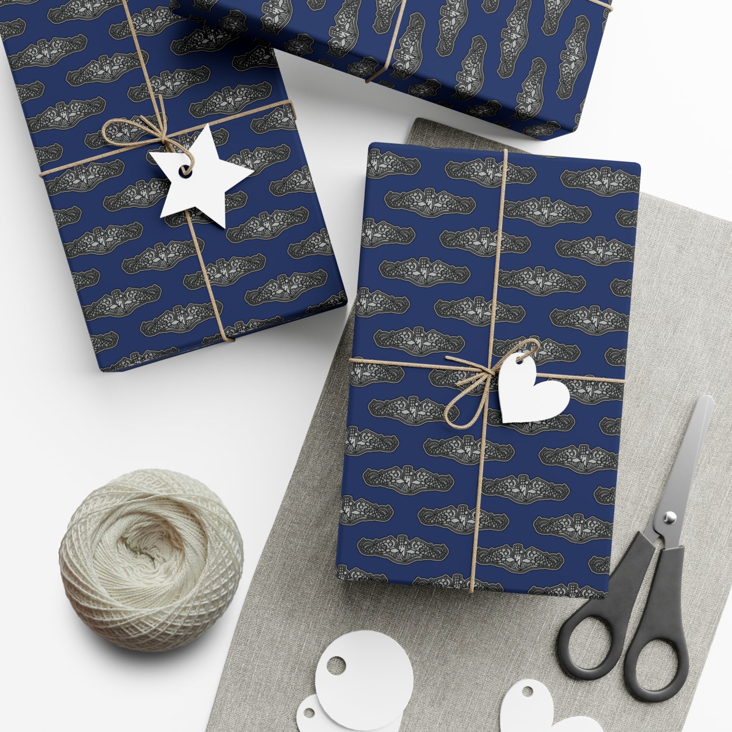 United States Navy Submarine Force Silent Service Silver Enlisted Dolphins Blue Gift Wrap Papers