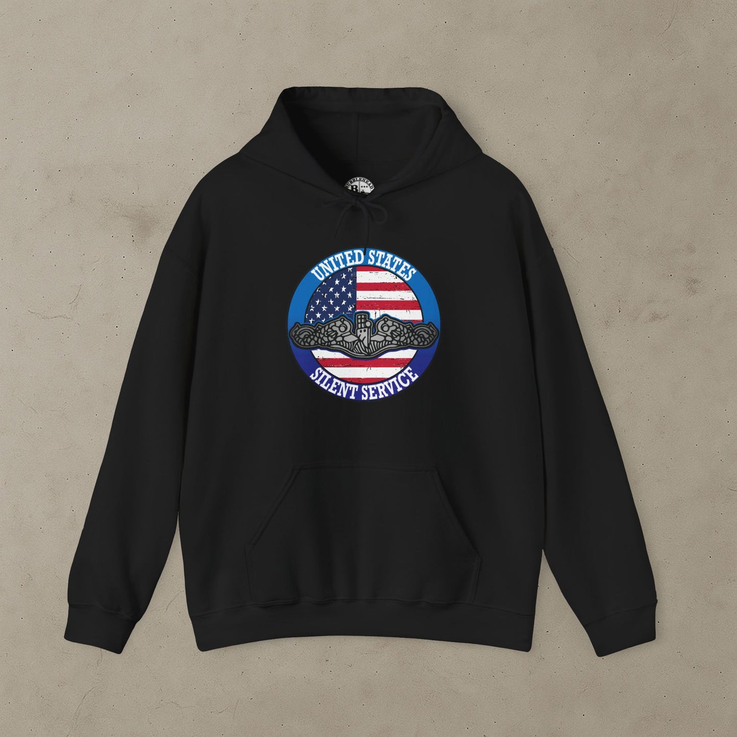 United States Silent Service Submarine Dolphins on Distressed American Flag Unisex Heavy Blend™ Hooded Sweatshirt