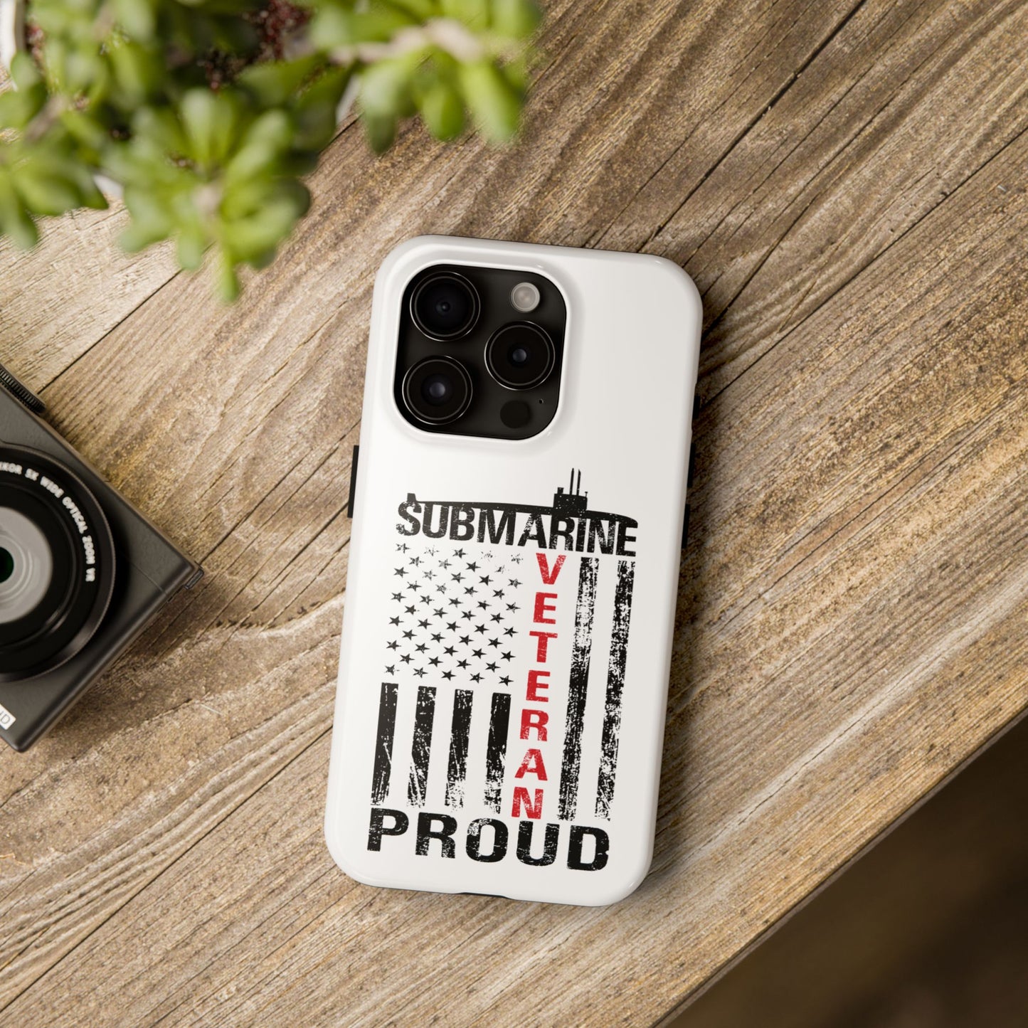 Submarine Veteran Proud Distressed White Flag White Tough iPhone Case