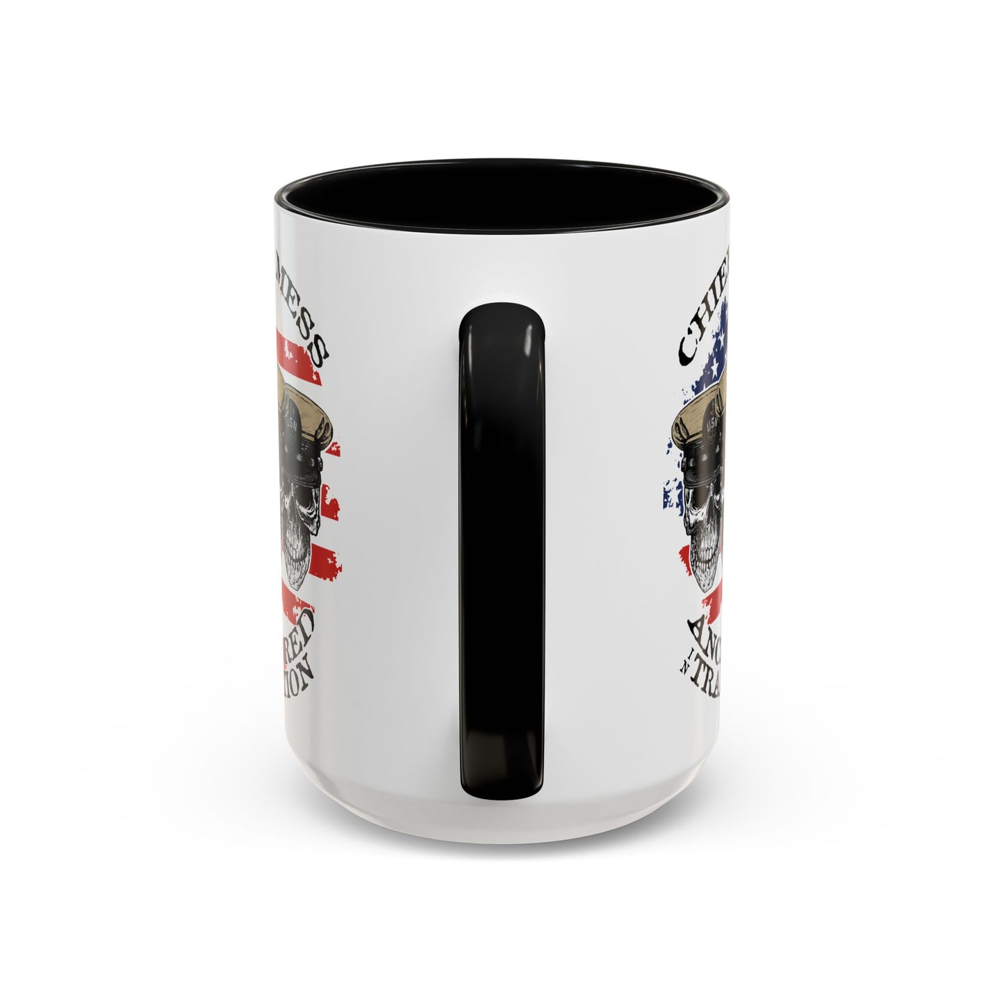 US Navy Chief's Mess Anchored Tradition CPO Sailor Skulls with Distressed USA Flag Accent Coffee Mugs