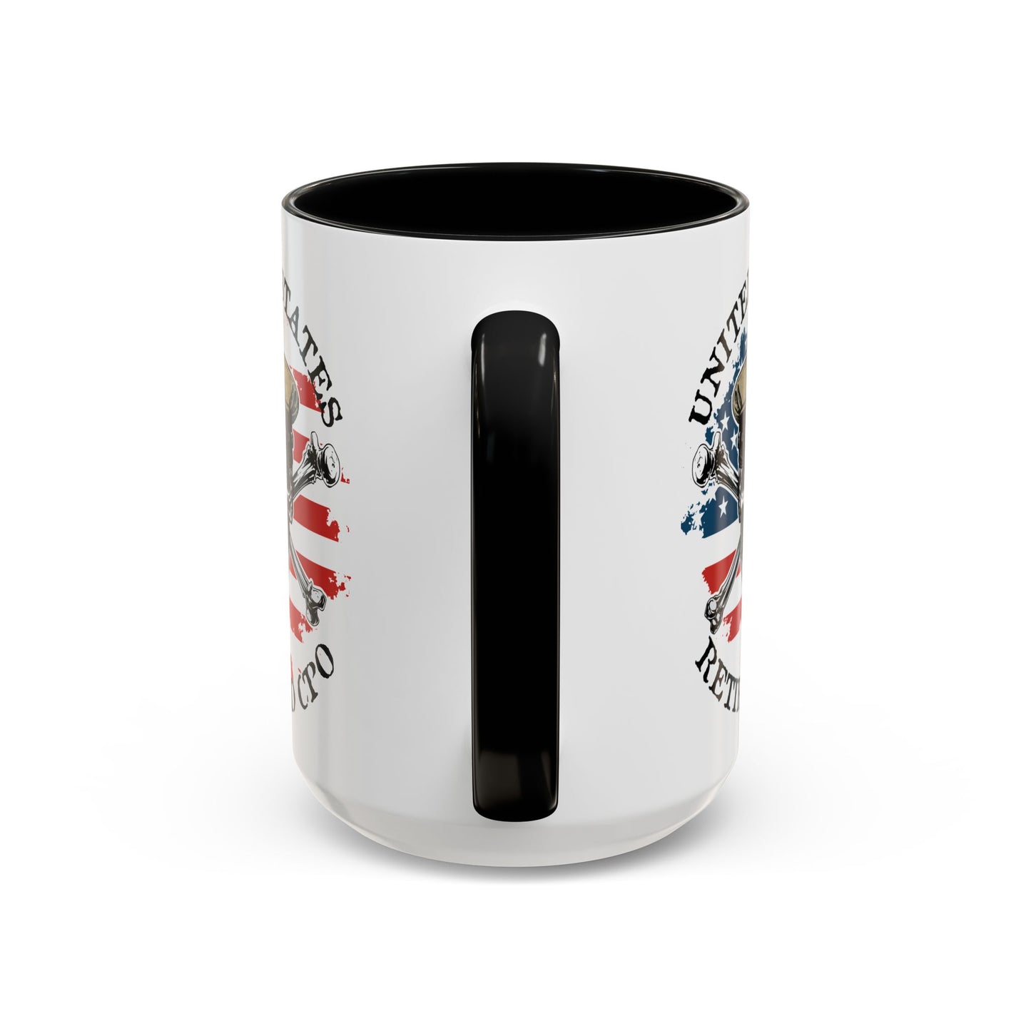 United States Navy Retired CPO Skull Crossbones Chief Petty Officer Anchor with Distressed USA Flag Accent Coffee Mugs