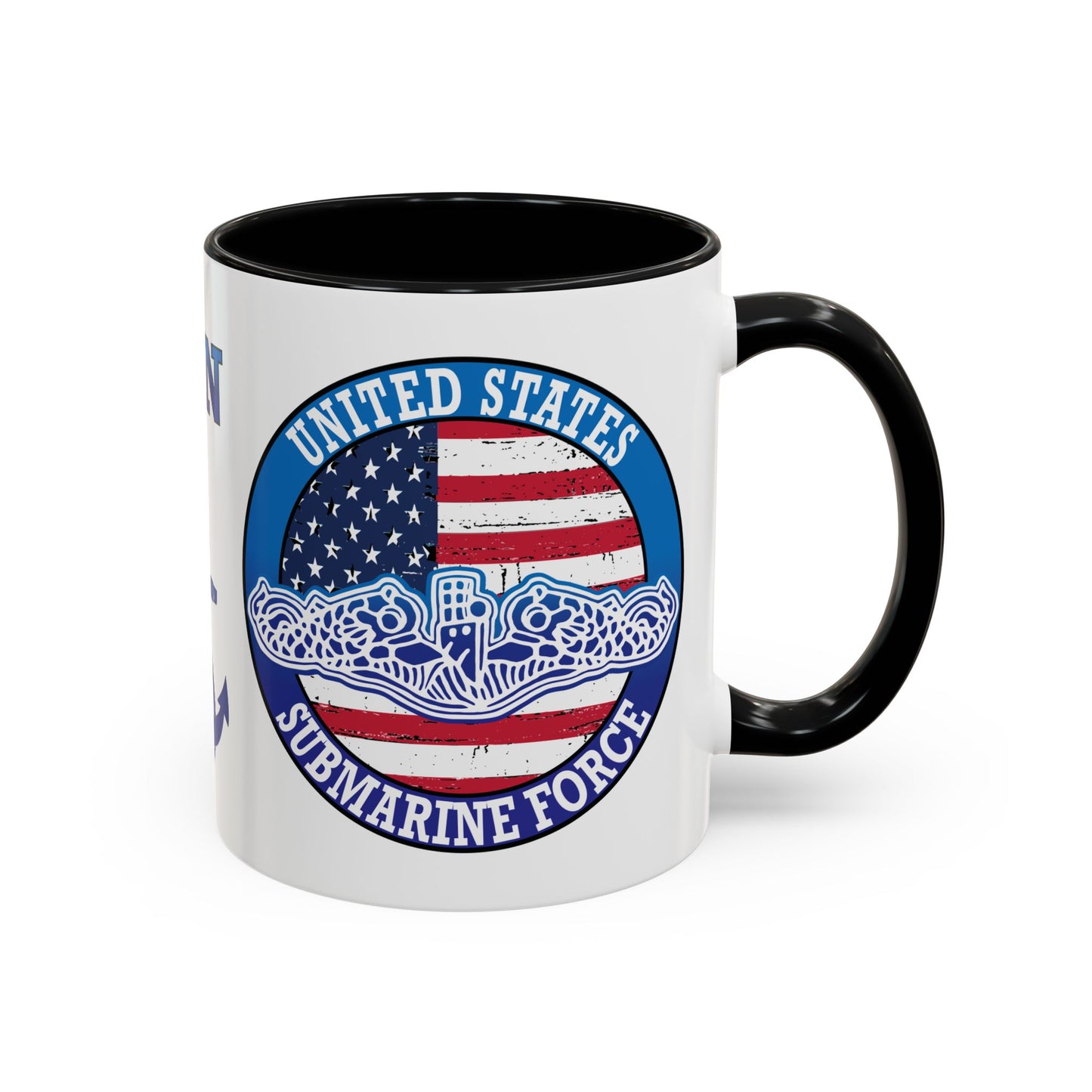 United States Navy Submarine Force Silent Service White Dolphins on American Flag Accent Coffee Mugs