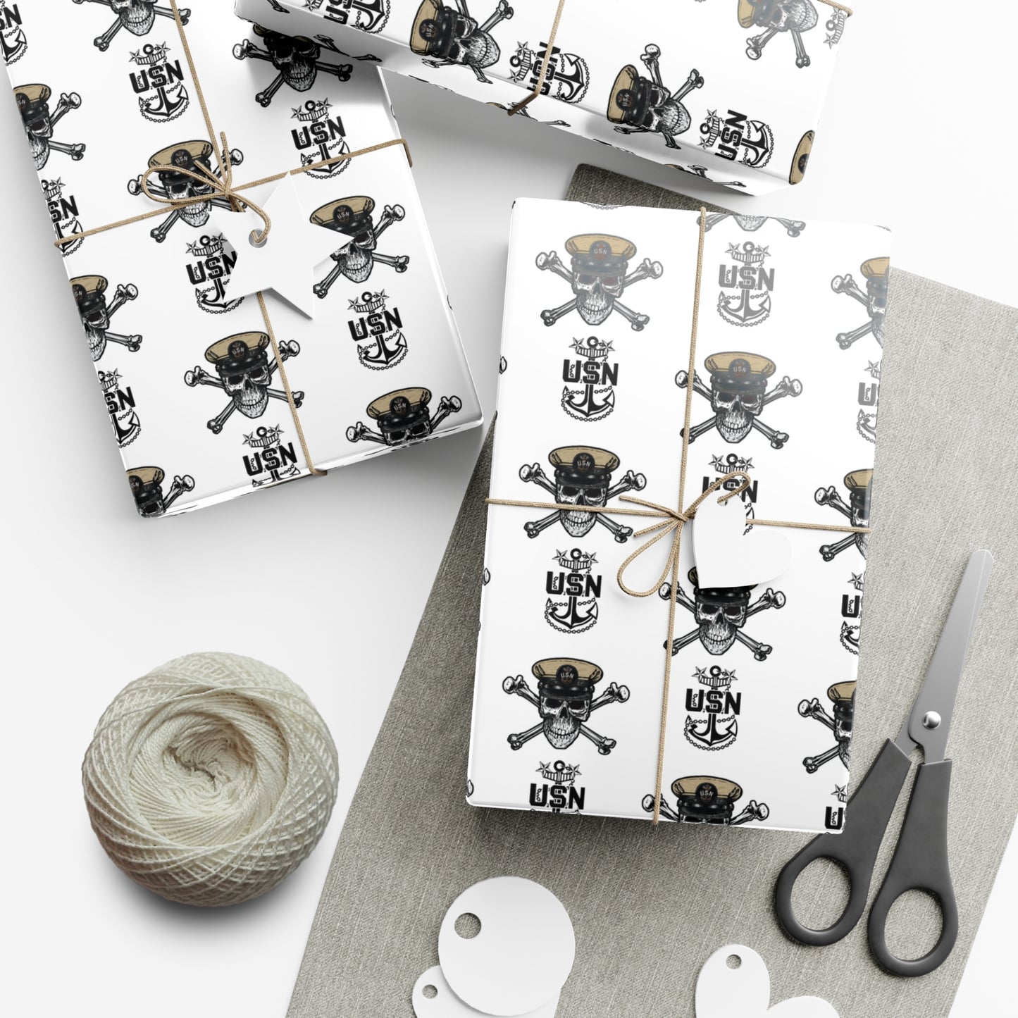 US Navy MCPO Master Chief Skull & Crossbones with Anchors White Gift Wrap Papers
