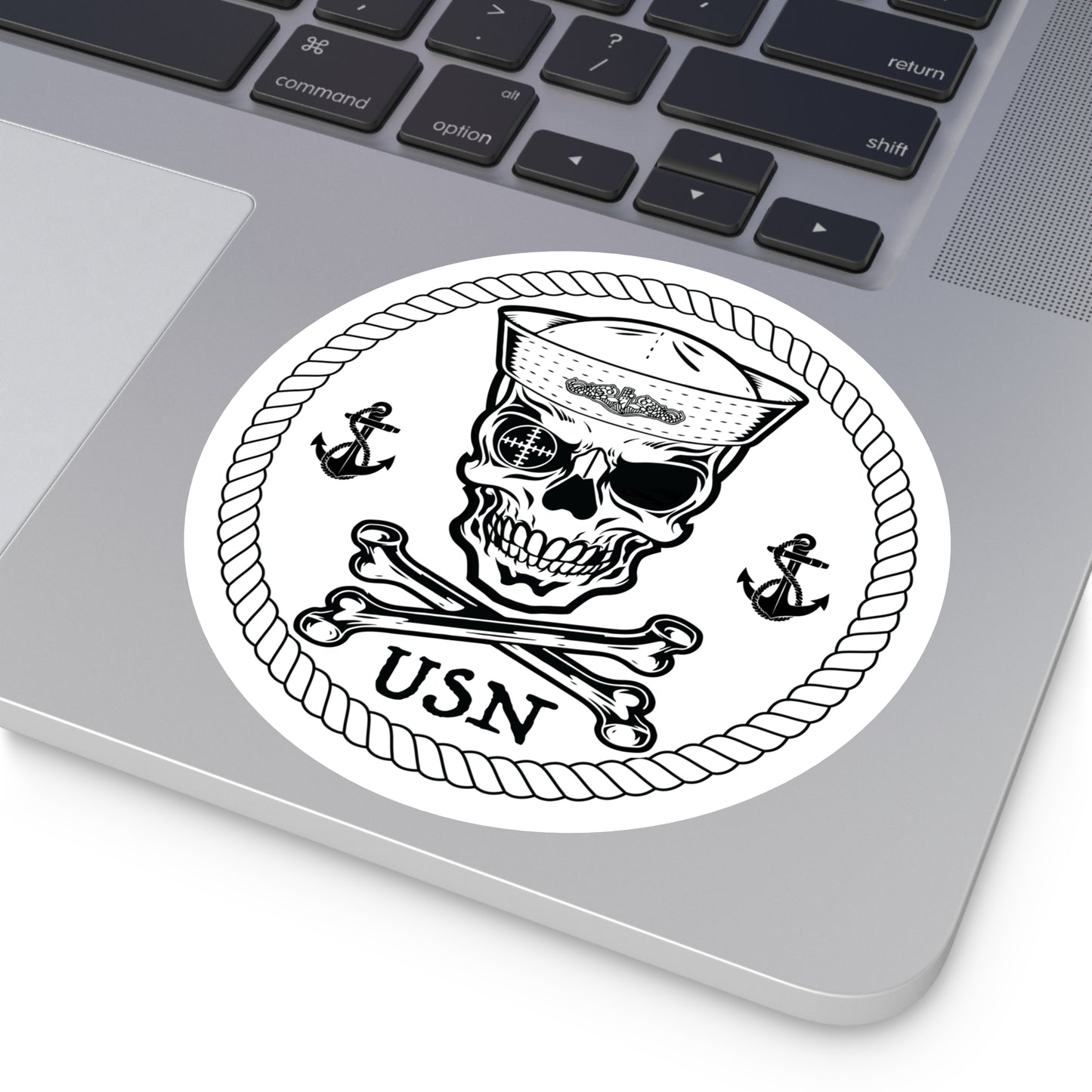 Submarine Force Skull Crossbones Sailor with Dolphins and Anchors Round Stickers