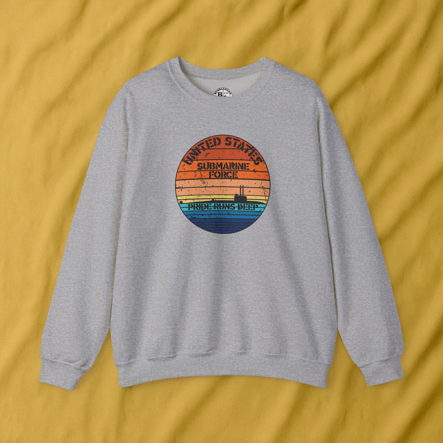 Sunset United States Navy Submarine Force Pride Runs Deep Distressed Vintage Unisex Heavy Blend™ Crewneck Sweatshirt