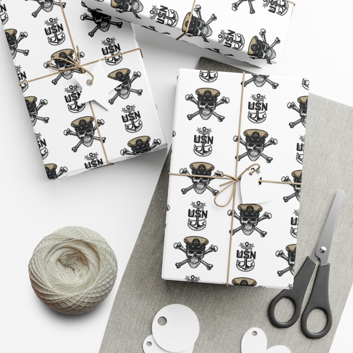 US Navy MCPO Master Chief Skull & Crossbones with Anchors White Gift Wrap Papers