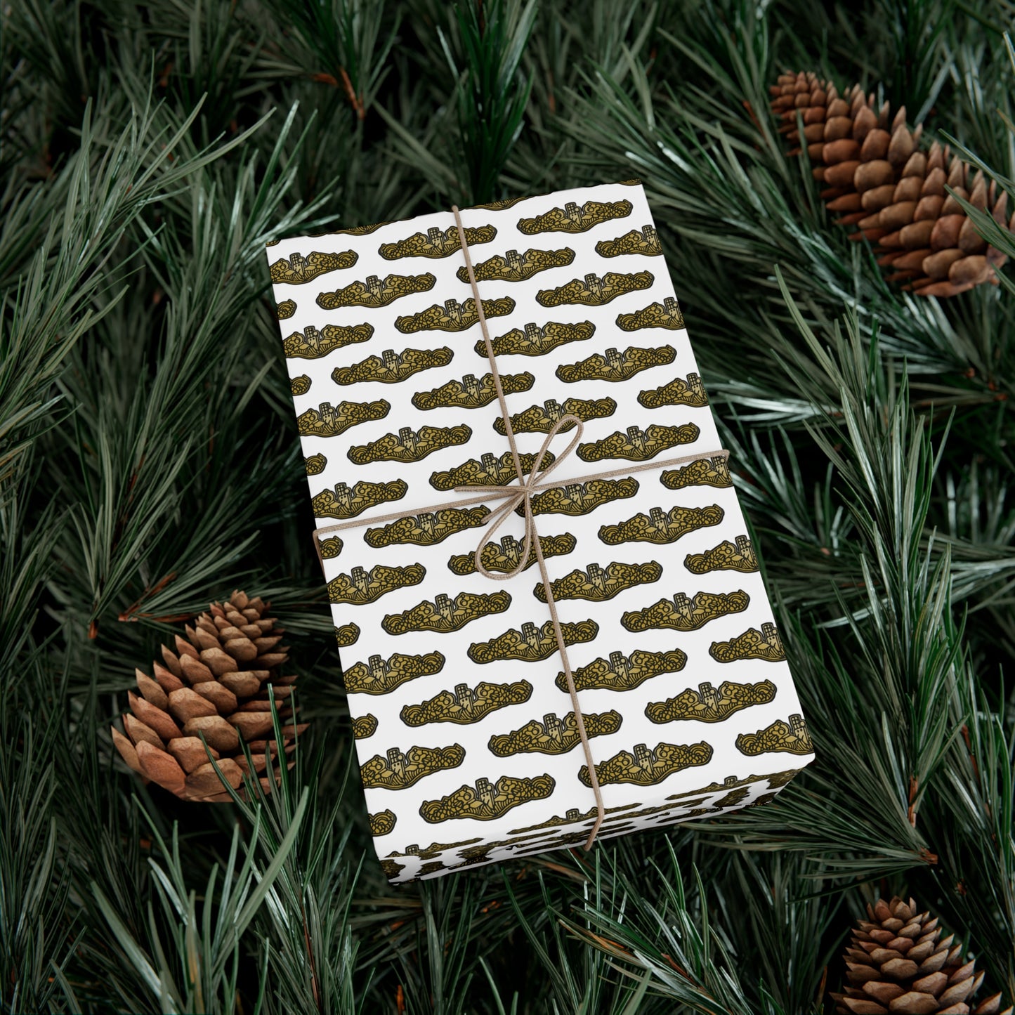 United States Navy Submarine Force Silent Service Gold Officer Dolphins White Gift Wrap Papers