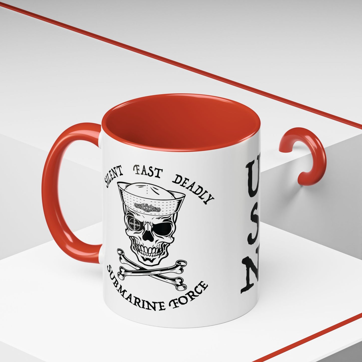 USN Submarine Force Silent Fast Deadly Skull & Crossbones Sailor Accent Coffee Mugs