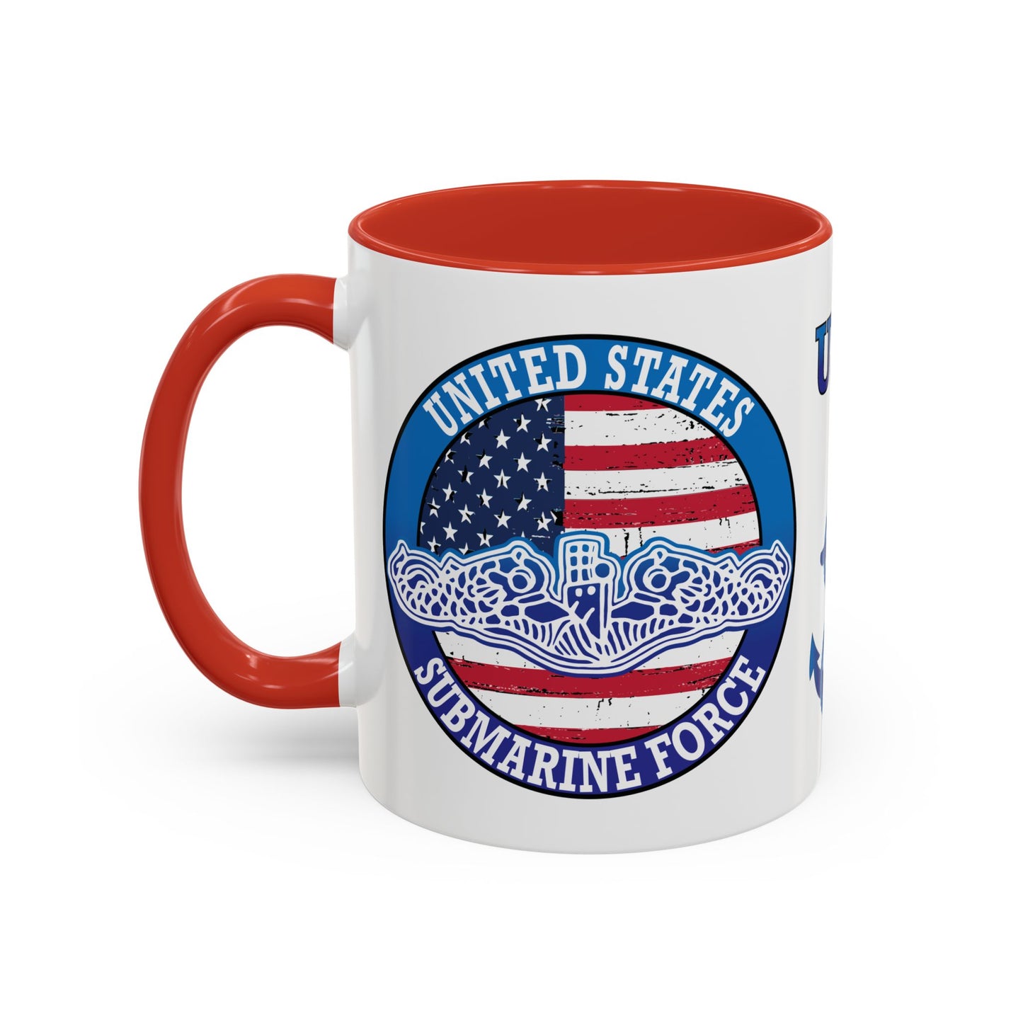 United States Navy Submarine Force Silent Service White Dolphins on American Flag Accent Coffee Mugs