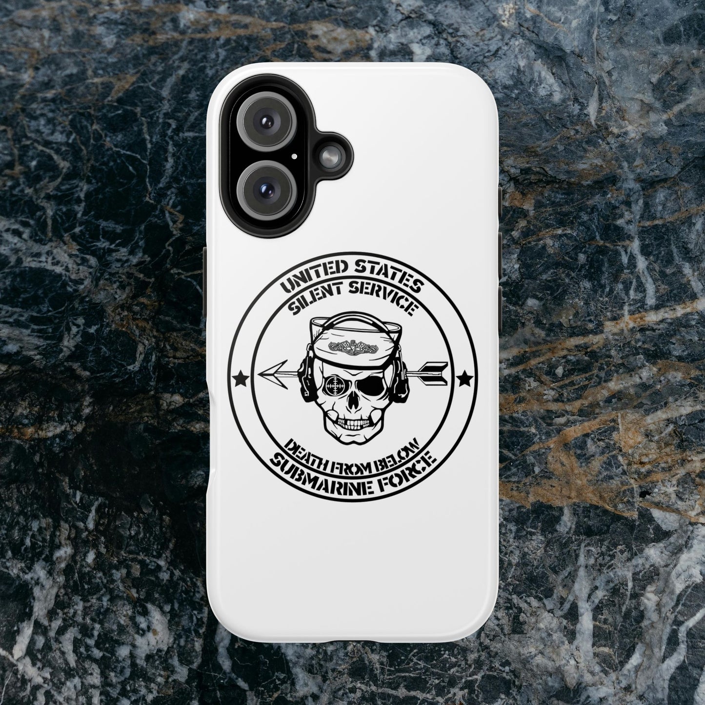 U.S. Submarine Force Silent Service Death From Below Sailor Skull Tough White iPhone Case