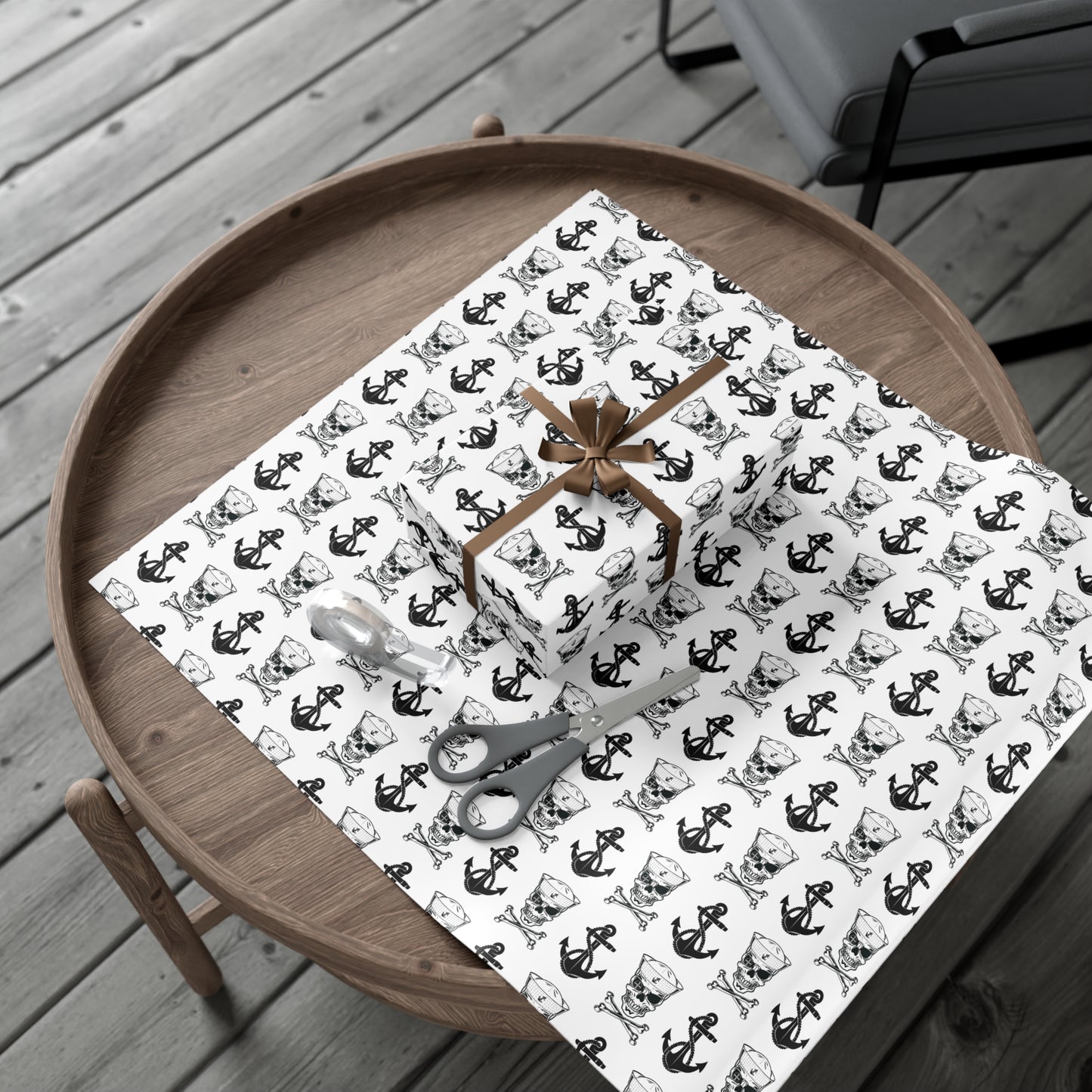 US Navy Sailor Skull Crossbones with Crosshairs and Anchors White Gift Wrap Papers