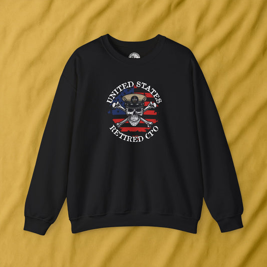 United States Retired CPO Skull Crossbones Chief Sailor on Distressed American Unisex Heavy Blend™ Crewneck Sweatshirt