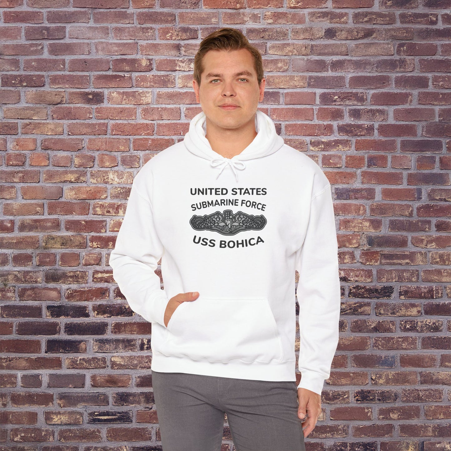 United States Submarine Force USS BOHICA Silver Dolphins Unisex Heavy Blend™ Hooded Sweatshirt