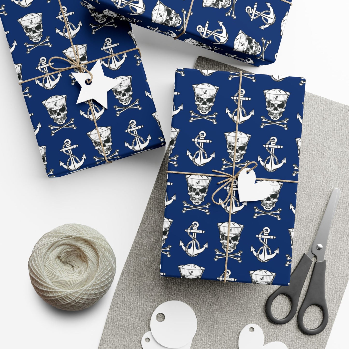 US Navy Sailor Skull Crossbones and Anchors Blue Gift Wrap Papers