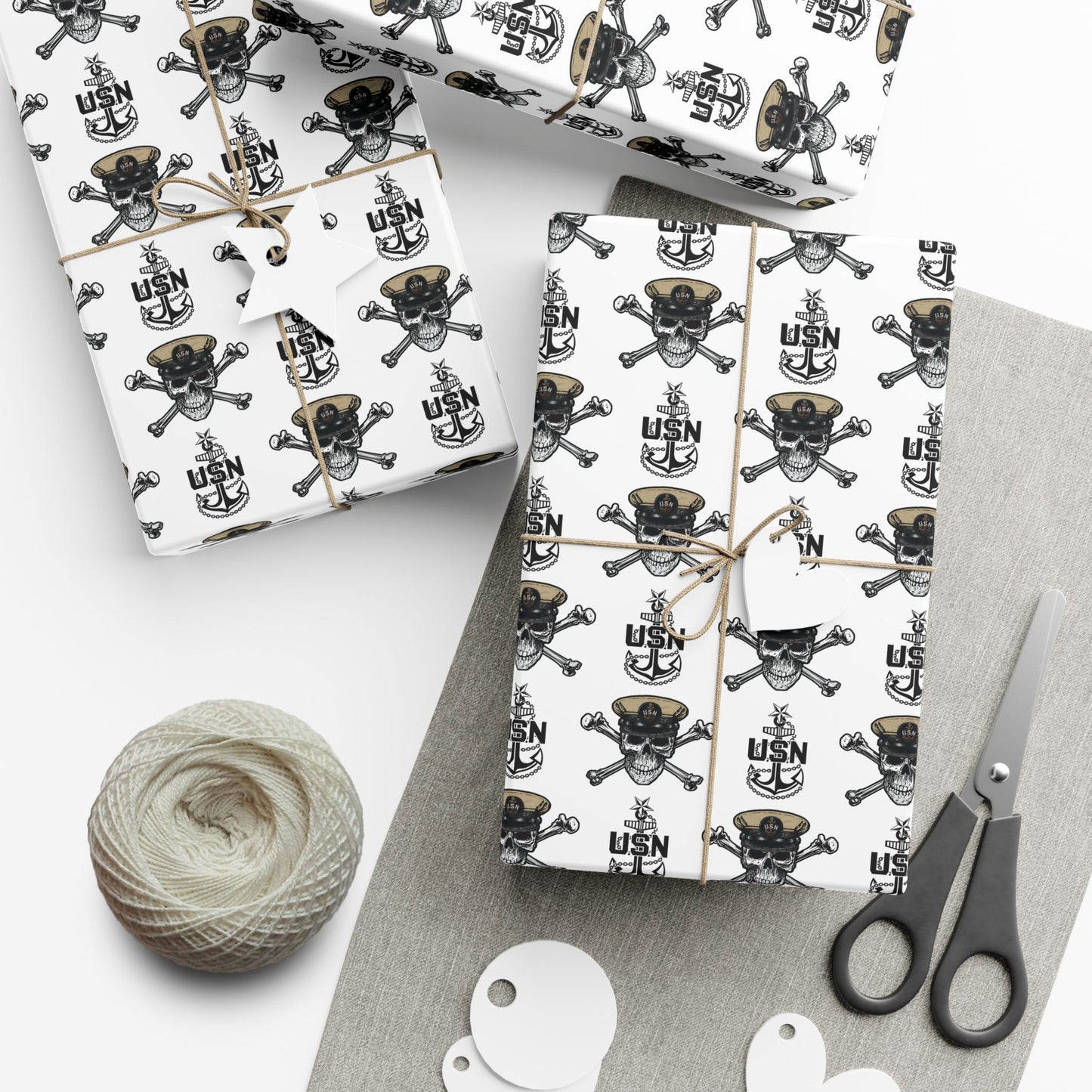 US Navy SCPO Senior Chief Skull & Crossbones with Anchors White Gift Wrap Papers