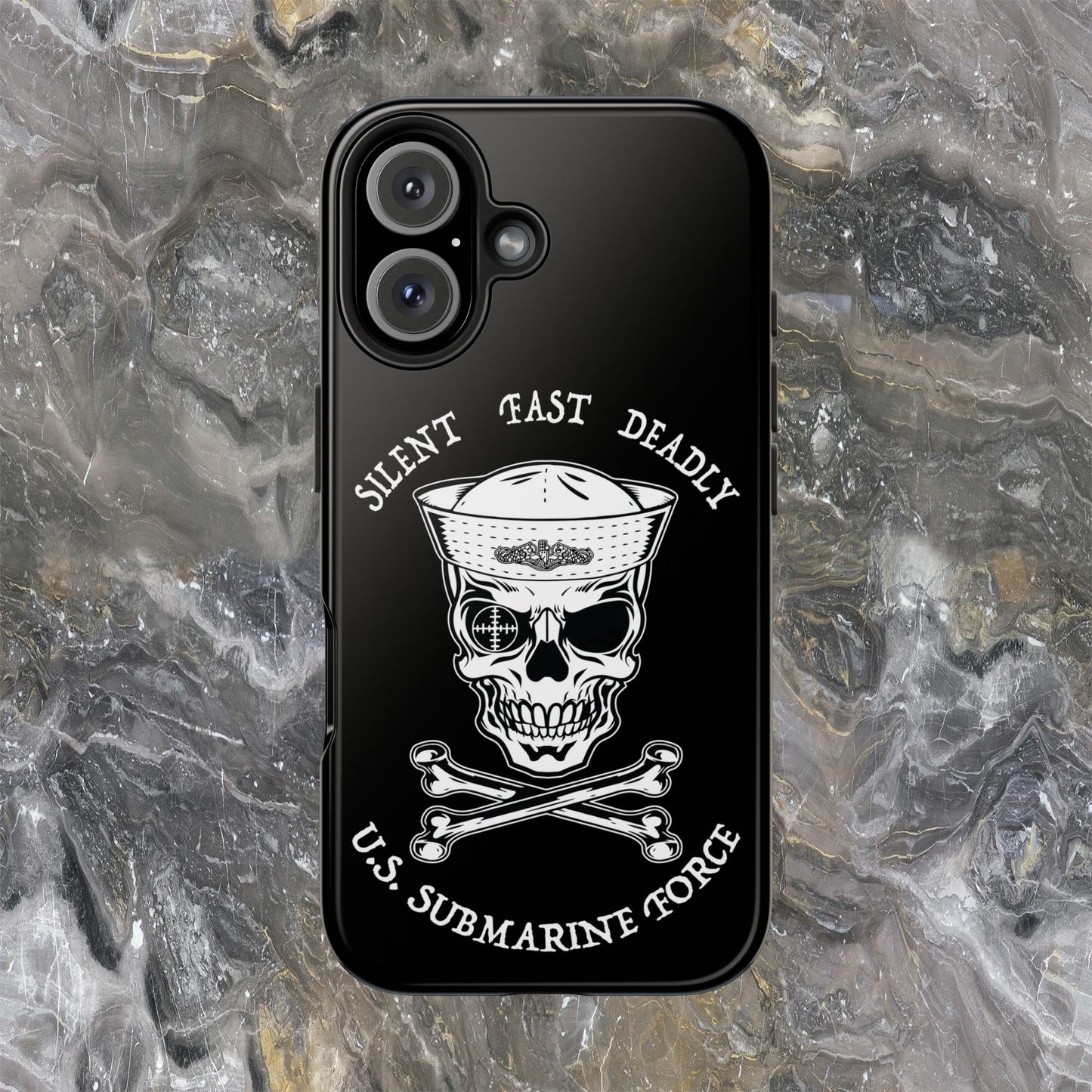 U.S. Submarine Force Skull & Crossbones Sailor with Dolphins Black Tough iPhone Case