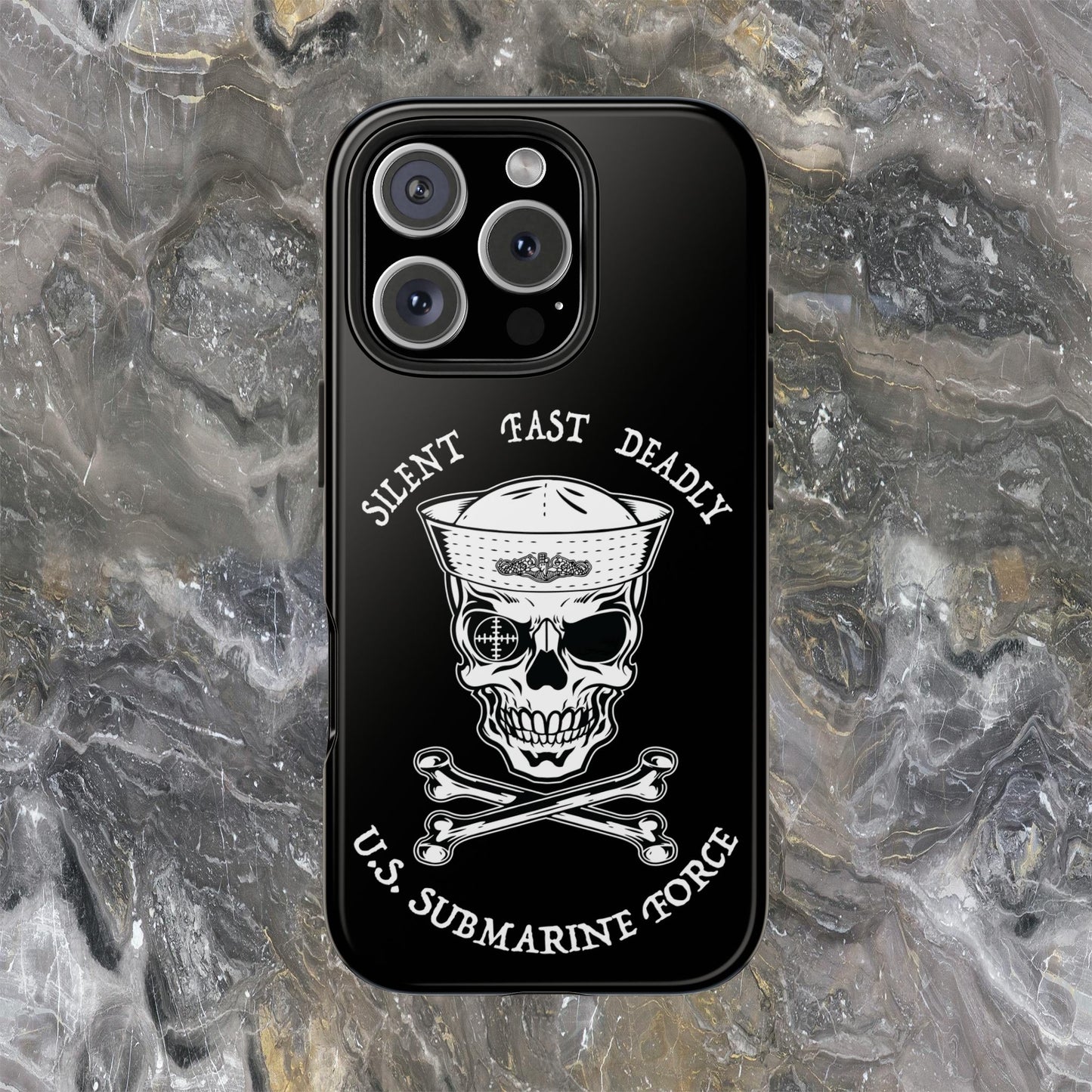 U.S. Submarine Force Skull & Crossbones Sailor with Dolphins Black Tough iPhone Case