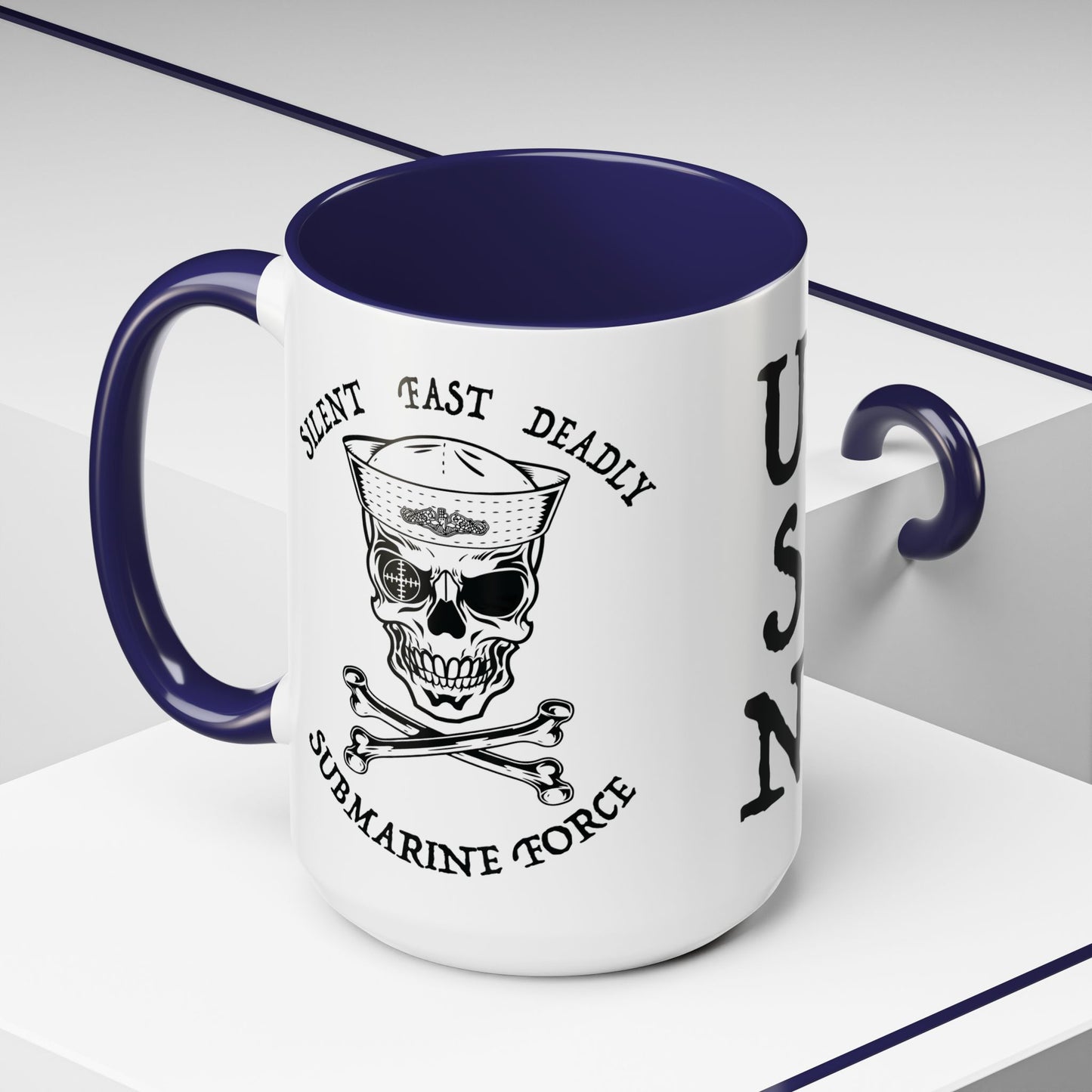 USN Submarine Force Silent Fast Deadly Skull & Crossbones Sailor Accent Coffee Mugs