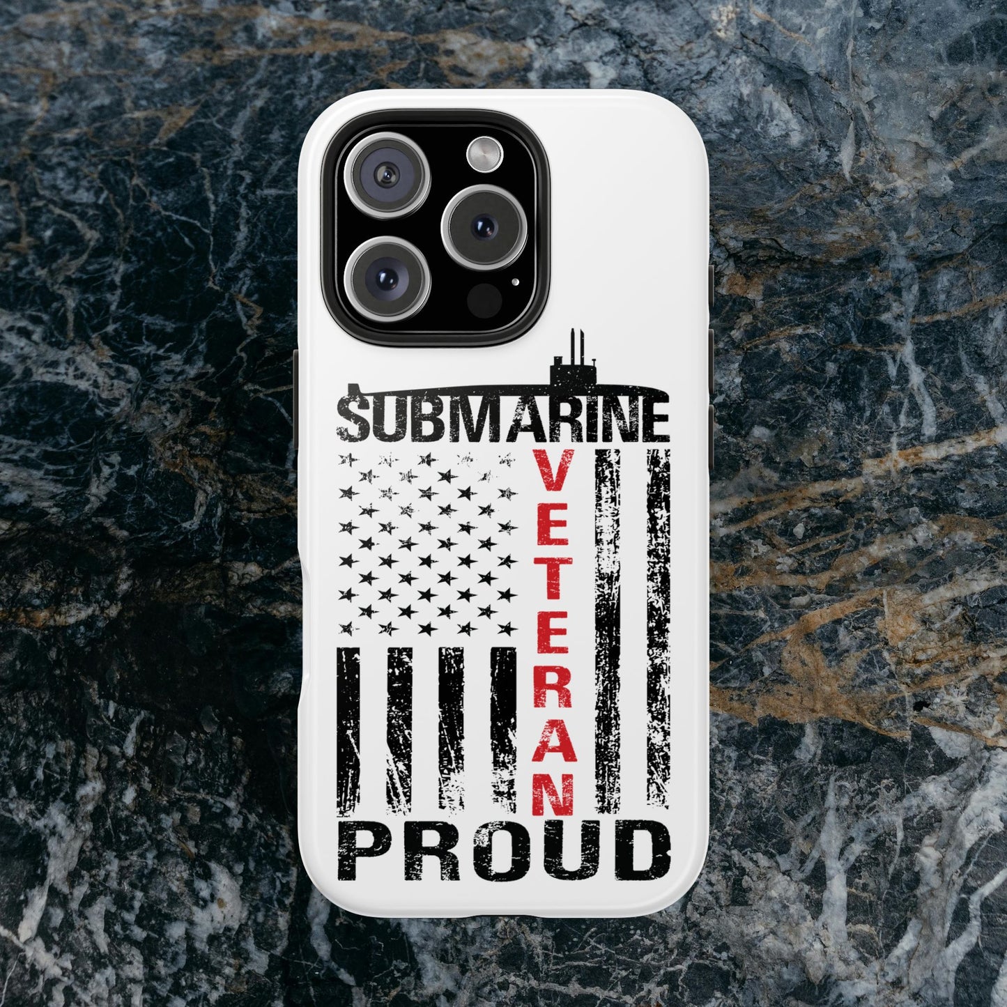 Submarine Veteran Proud Distressed White Flag White Tough iPhone Case