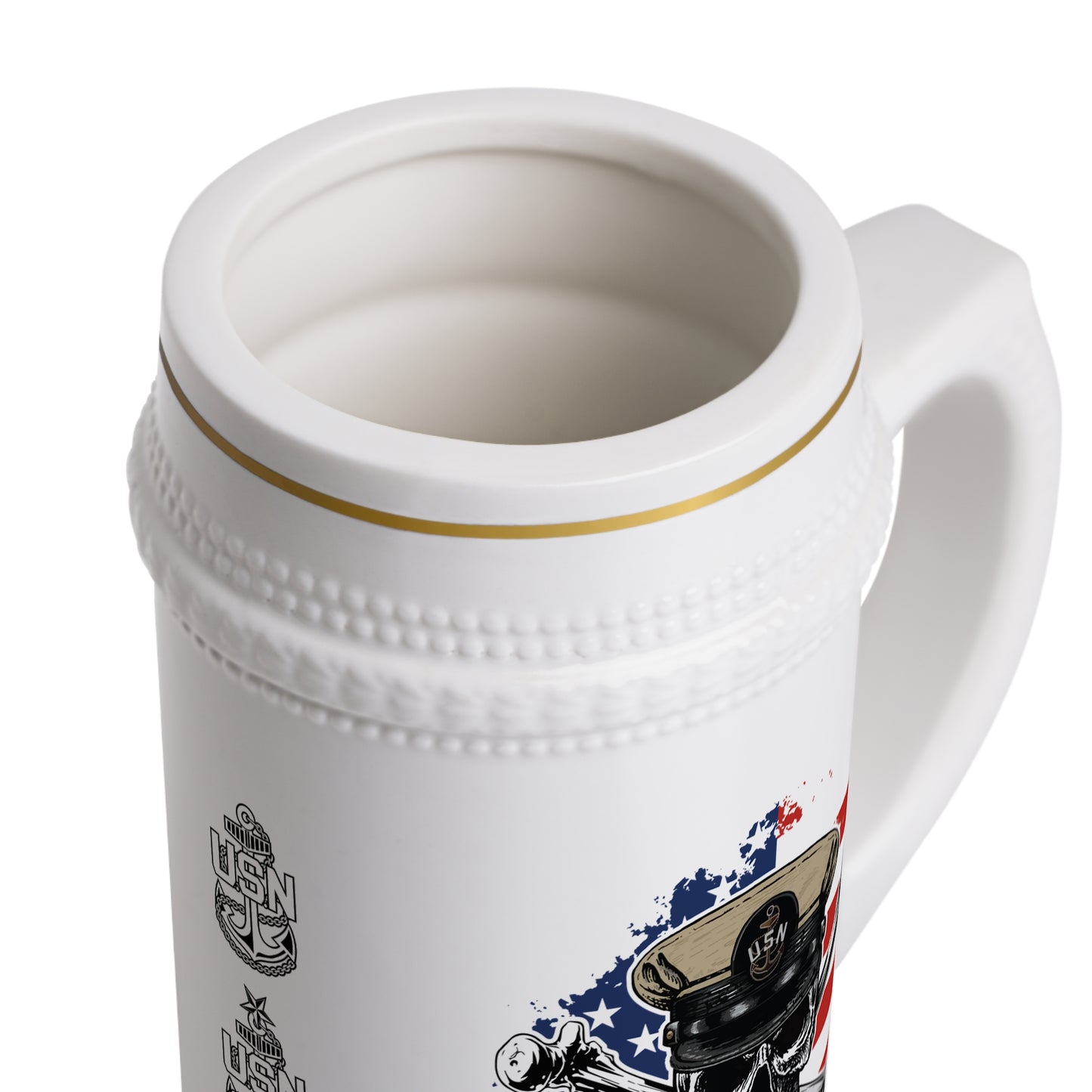 US Navy Chief Skull & Crossbones on American Flag Stein Mug