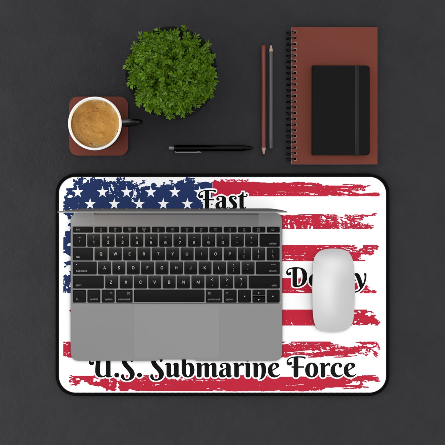 U.S. Submarine Force Silent Fast Deadly Skull and Crossbones Sailor with Distressed American Flag Desk Mat