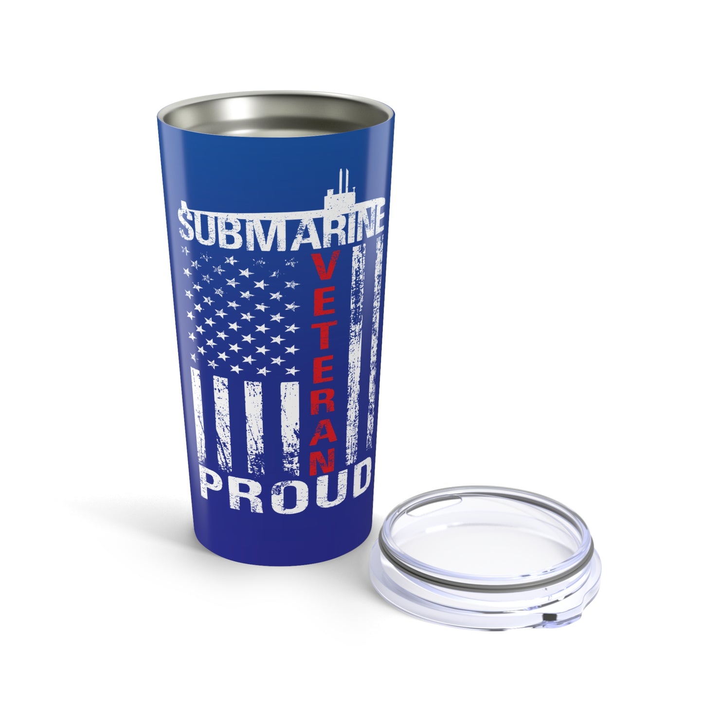 U.S. Submarine Veteran Proud White American Flag Blue Stainless Steel Tumbler 20oz