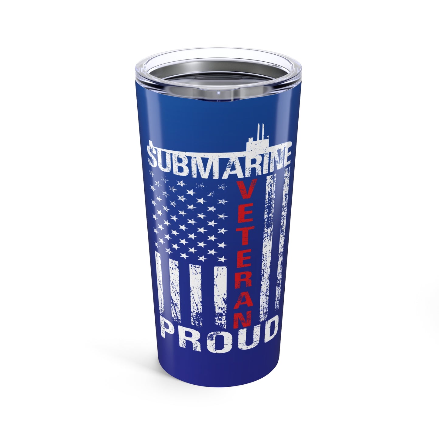 U.S. Submarine Veteran Proud White American Flag Blue Stainless Steel Tumbler 20oz