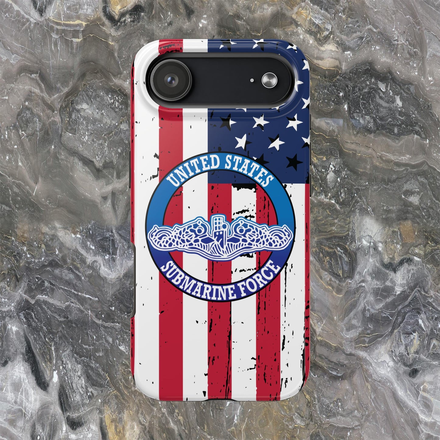 United States Submarine Force Silent Service White Dolphins on American Flag Tough iPhone Case
