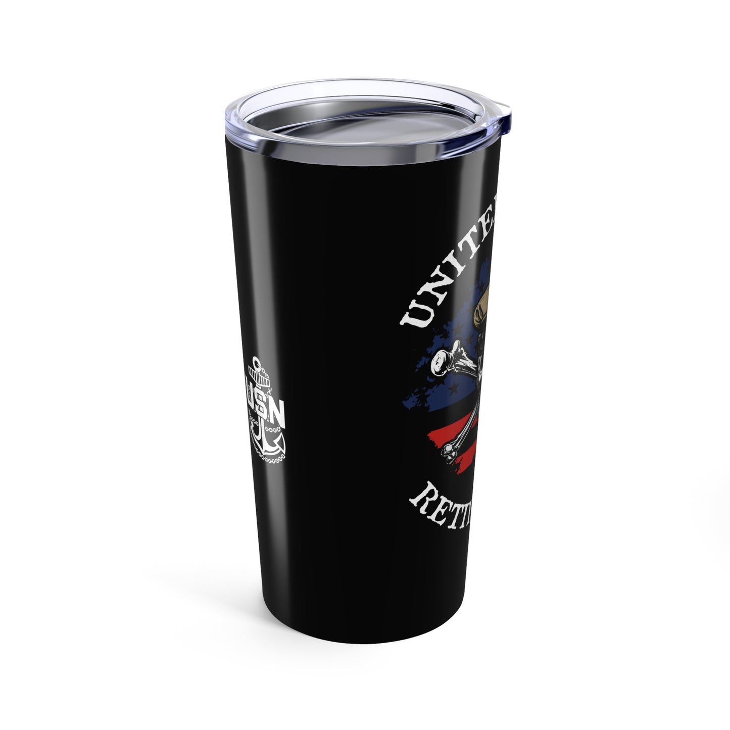United States Retired CPO Skull Crossbones Chief Petty Officer with Distressed American Flag Stainless Steel Tumbler 20oz