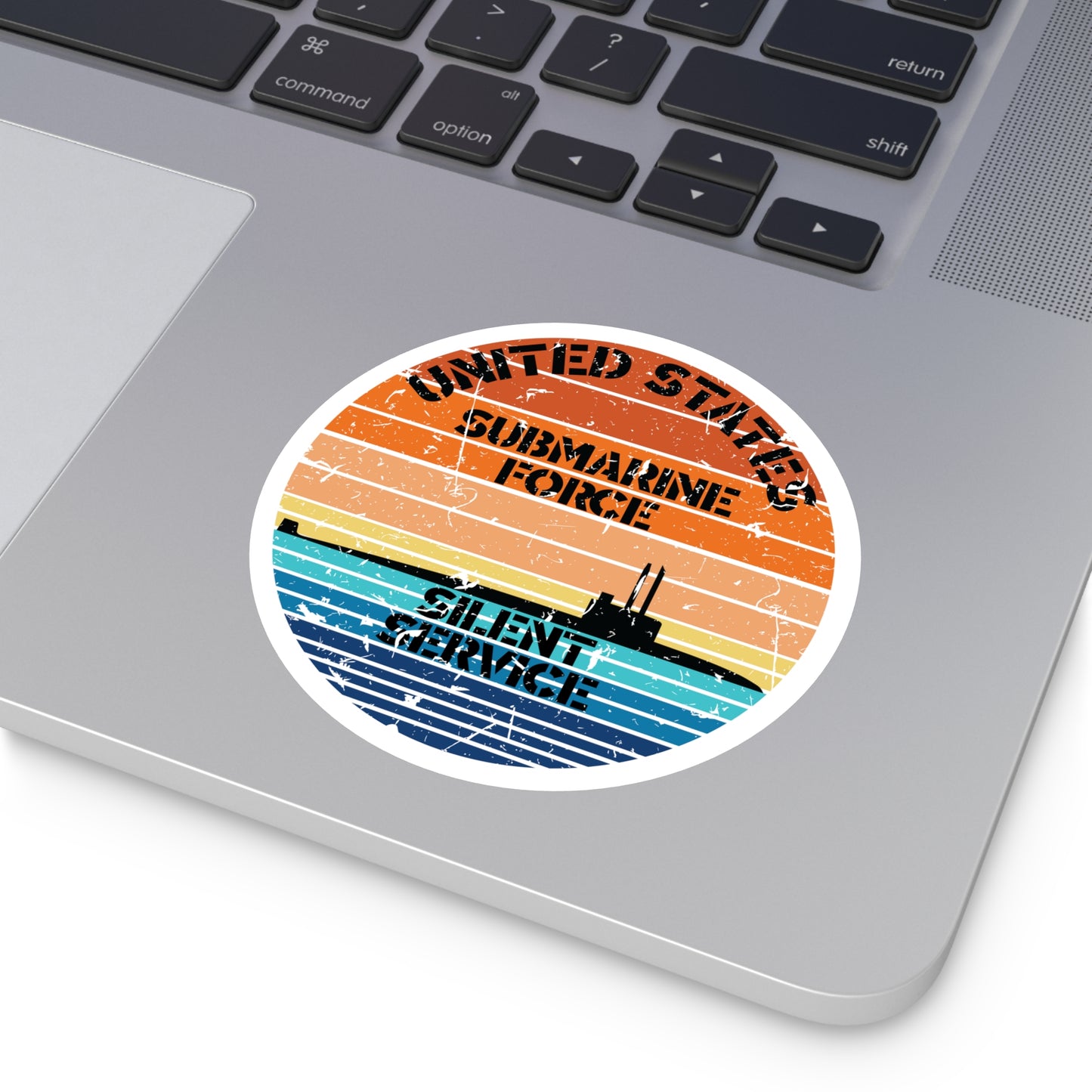 Sunset United States Submarine Force Silent Service Distressed Round Sticker