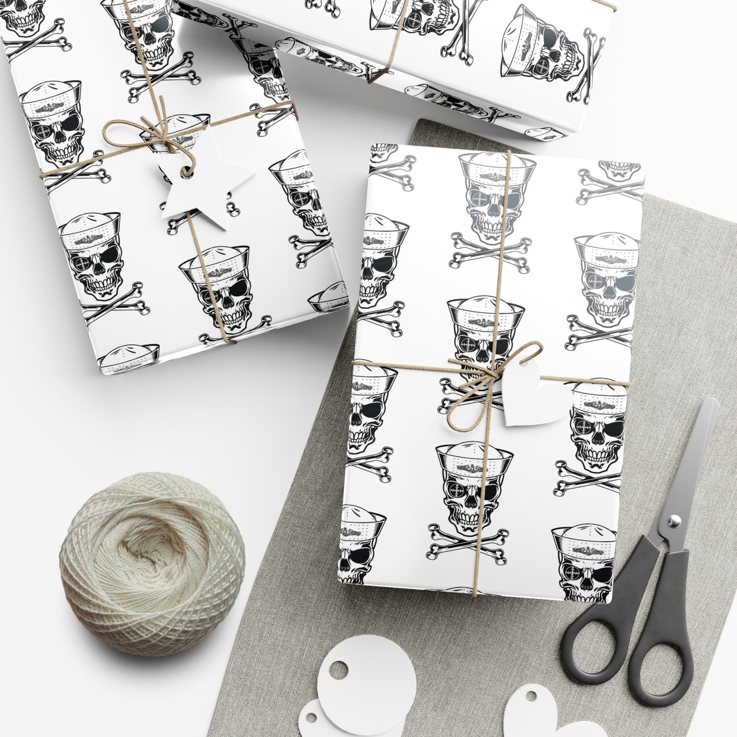 US Navy Submarine Force Skull & Crossbones Sailor White Gift Wrap Papers