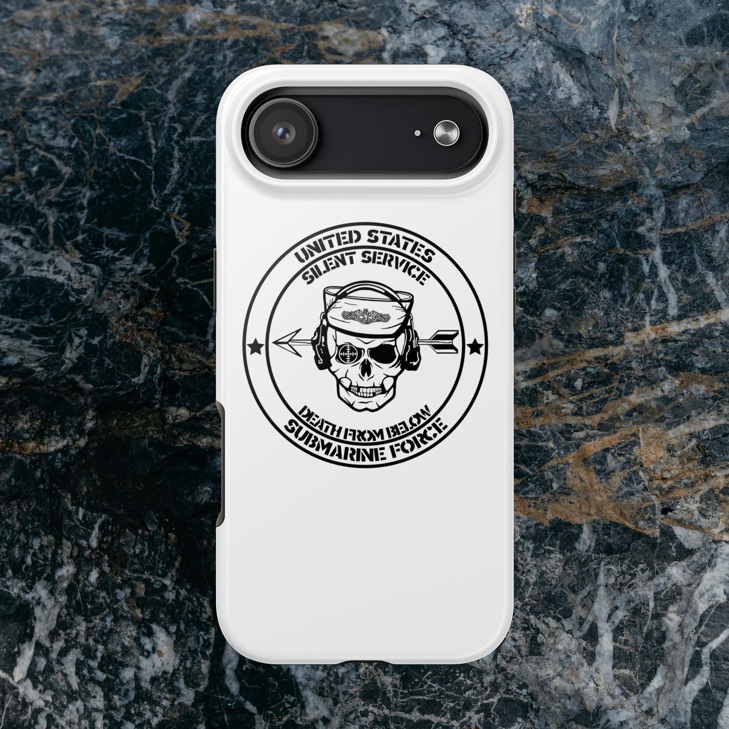 U.S. Submarine Force Silent Service Death From Below Sailor Skull Tough White iPhone Case
