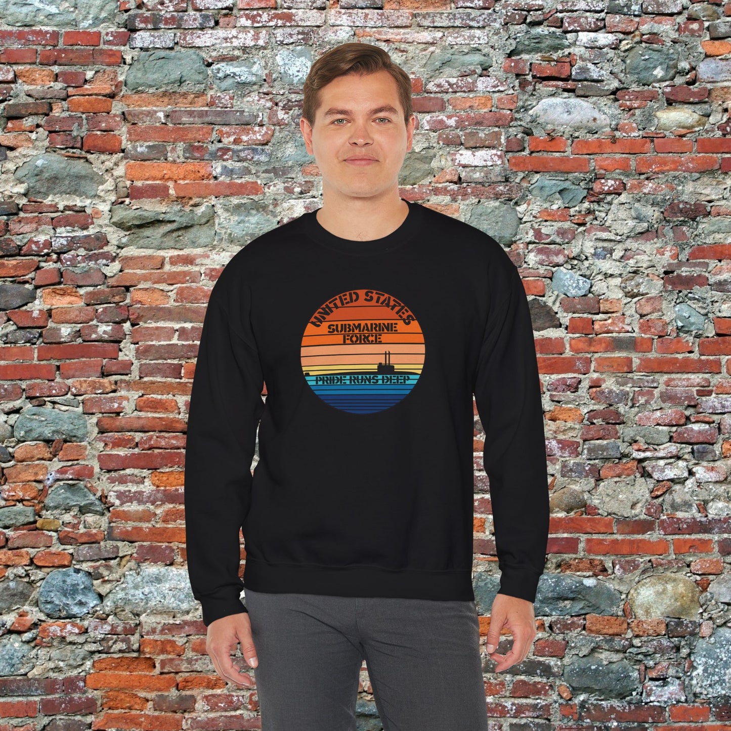 Sunset United States Navy Submarine Force Pride Runs Deep Vintage Unisex Heavy Blend™ Crewneck Sweatshirt