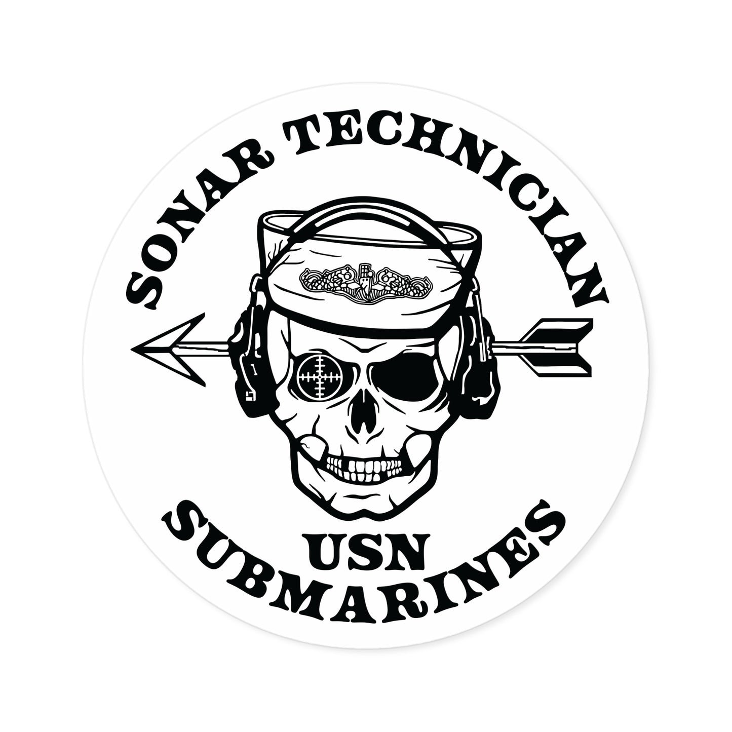 United States Submarine Force Silent Service Sonar Technician Submarines Sailor Skull Round Stickers, Indoor\Outdoor