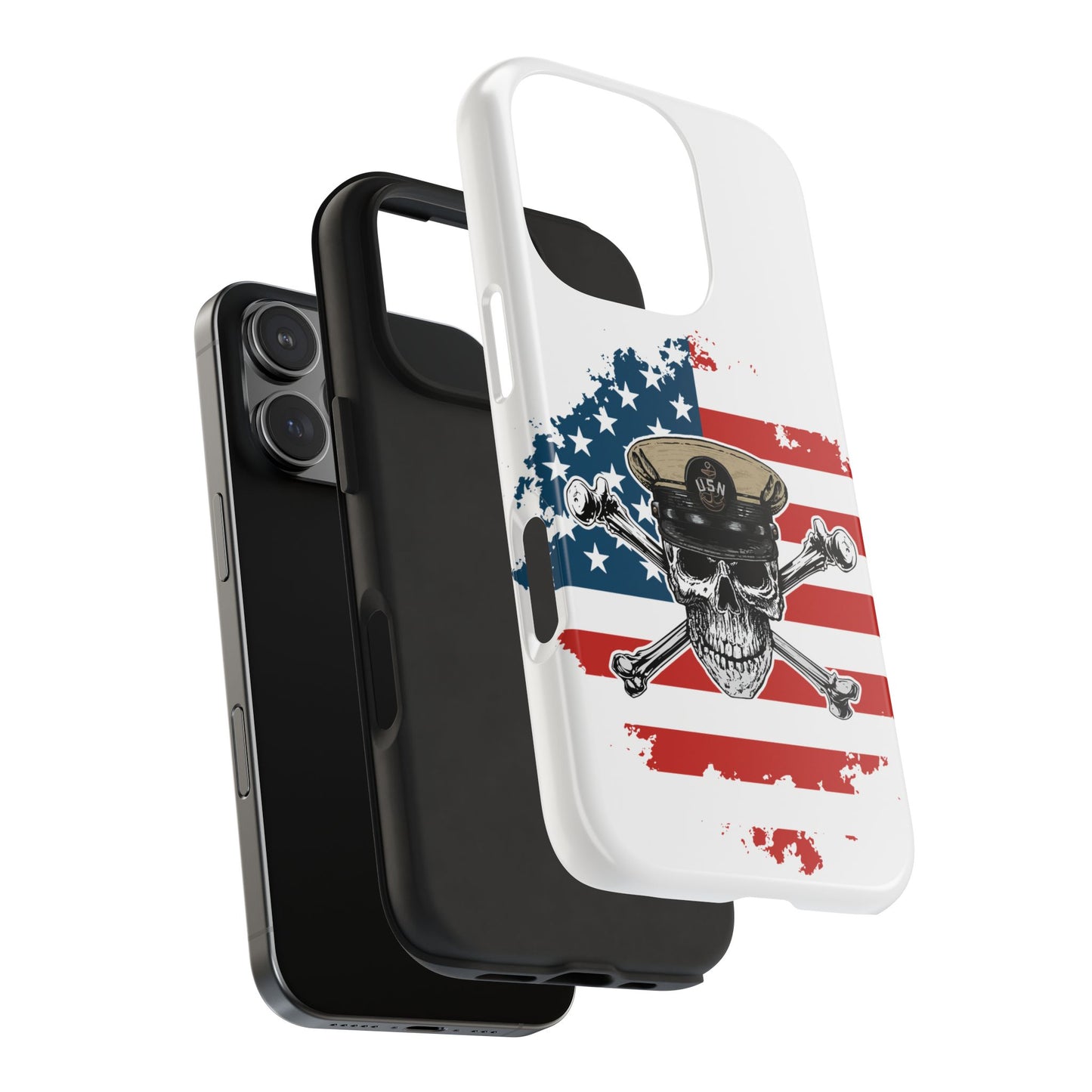 Naval Chief Skull & Crossbones on American Flag White Tough iPhone Case