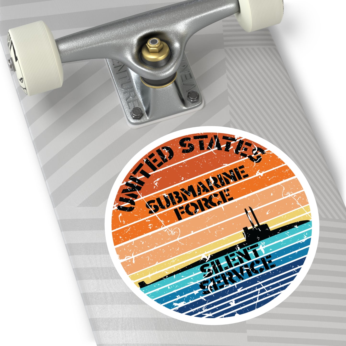 Sunset United States Submarine Force Silent Service Distressed Round Sticker