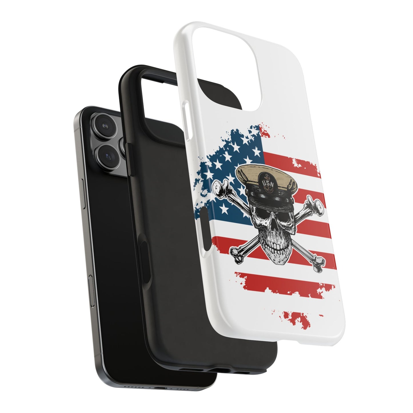 Naval Chief Skull & Crossbones on American Flag White Tough iPhone Case