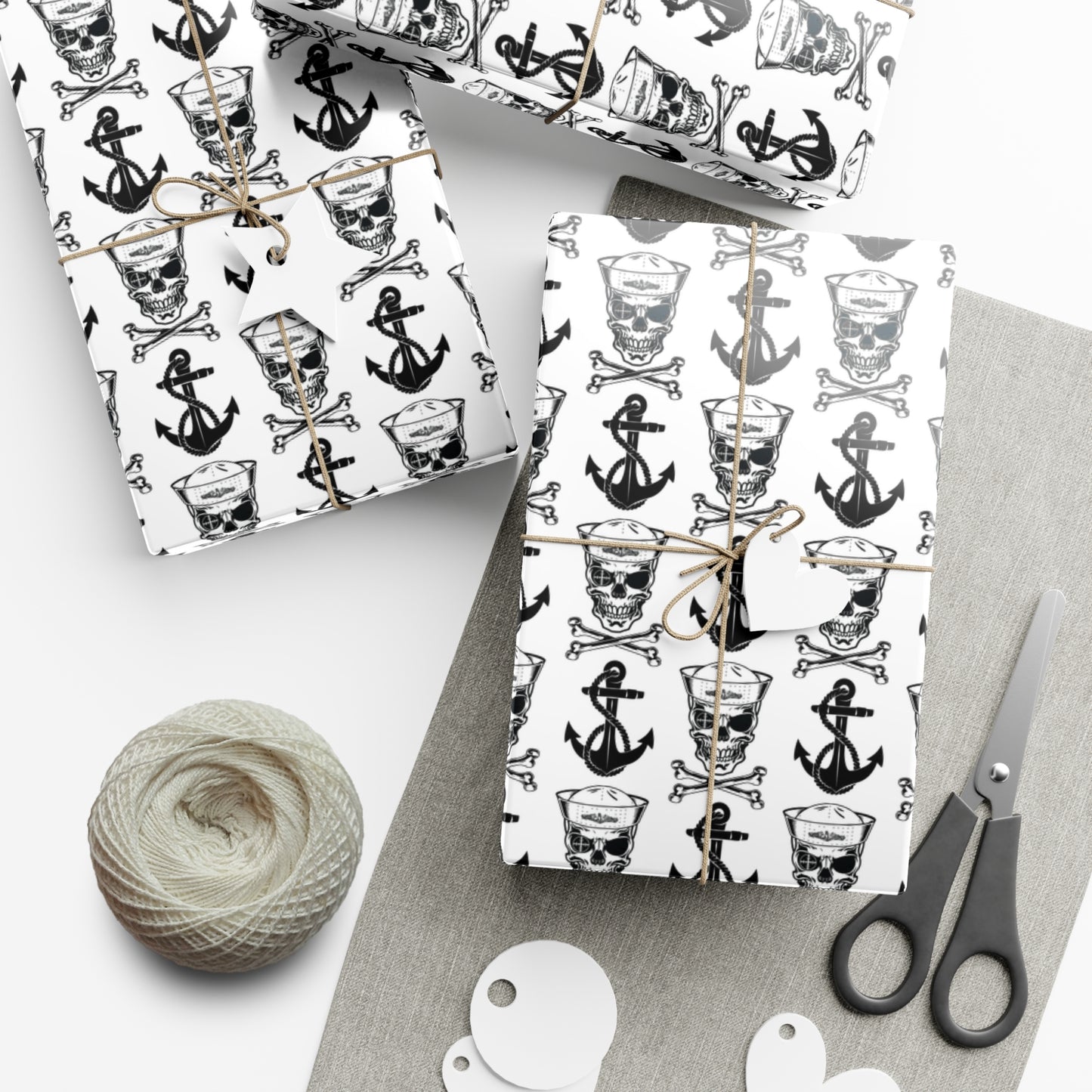 US Navy Submarine Sailor Skull Crossbones and Anchors White Gift Wrap Papers