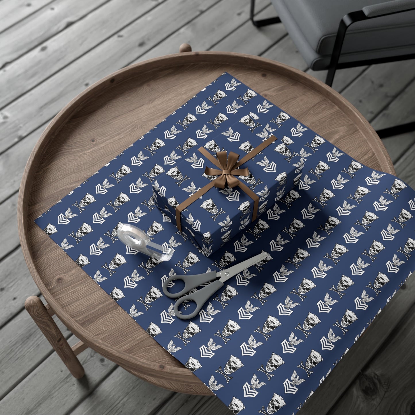 United States Navy FCPO Skull Crossbones First Class Sailor with Naval Dolphins Blue Gift Wrap Papers
