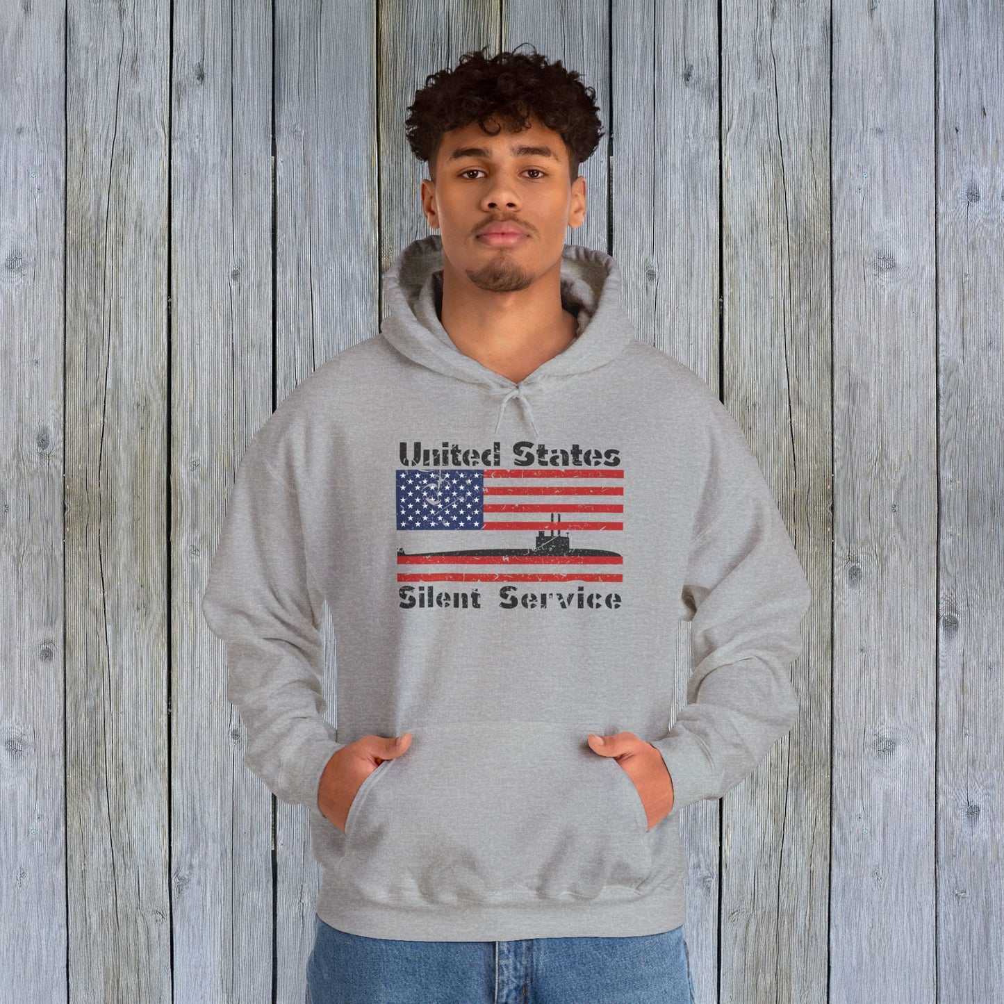 United States Submarine Silent Service Distressed USA Flag Unisex Heavy Blend™ Hooded Sweatshirt