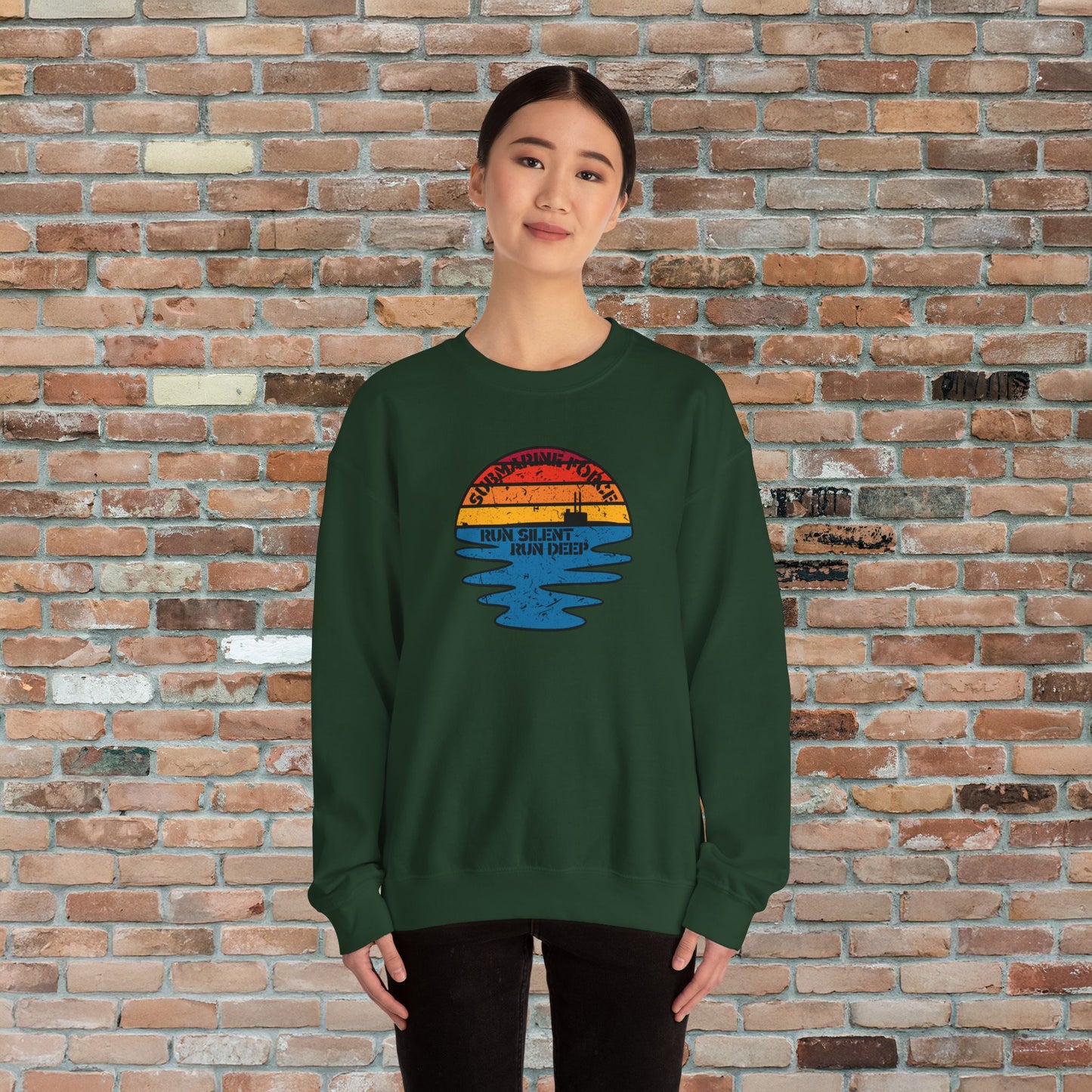 Sunset United States Navy Submarine Force Run Silent Deep Distressed Vintage Mk2 Unisex Heavy Blend™ Crewneck Sweatshirt